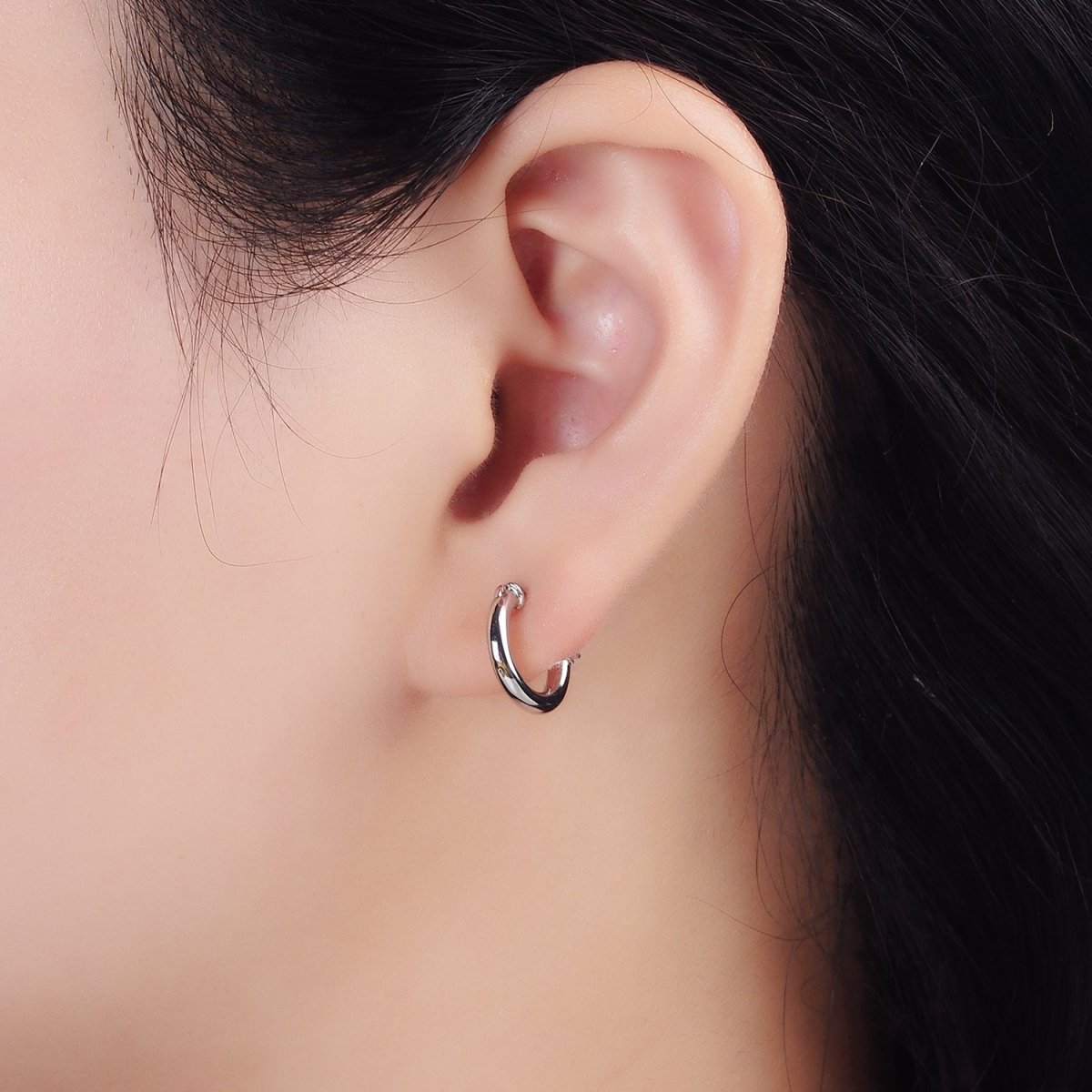14K Gold Filled 12mm Tube Minimalist French Latch Hoop Earrings in Gold & Silver | AE116 AE117 - DLUXCA