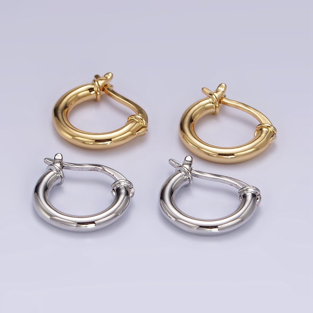 14K Gold Filled 12mm Tube Minimalist French Latch Hoop Earrings in Gold & Silver | AE116 AE117 - DLUXCA