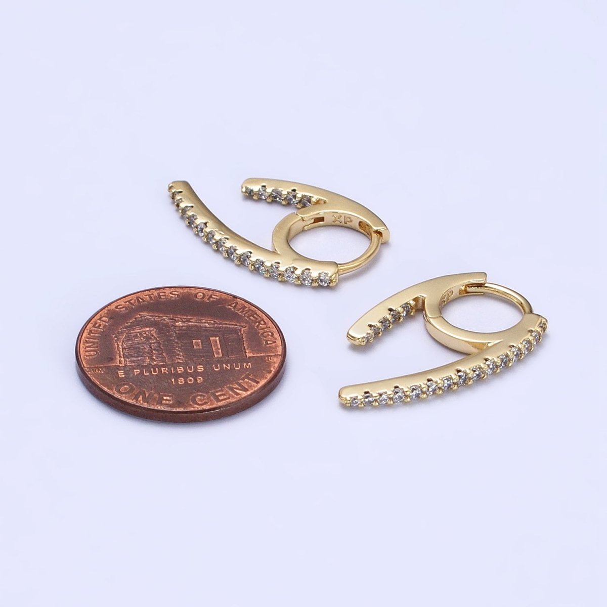 14K Gold Filled 13.5mm Geometric Claw Micro Paved CZ Huggie Earrings | AB271 - DLUXCA