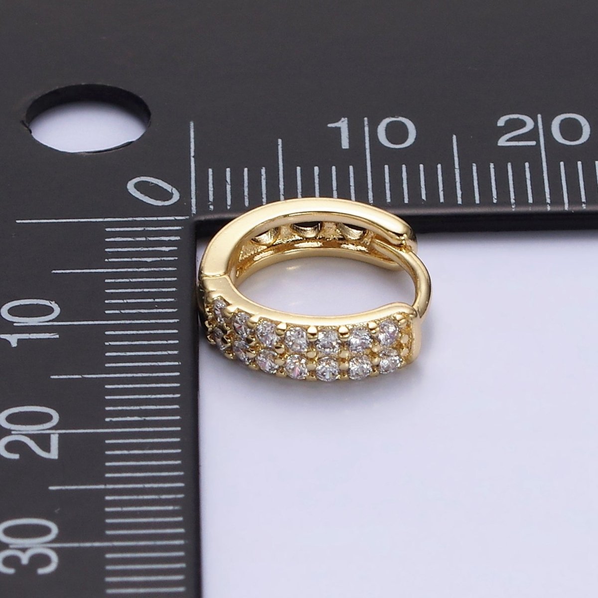 14K Gold Filled 13mm Clear Micro Paved Round Filigree Huggie Earrings | AE579 - DLUXCA