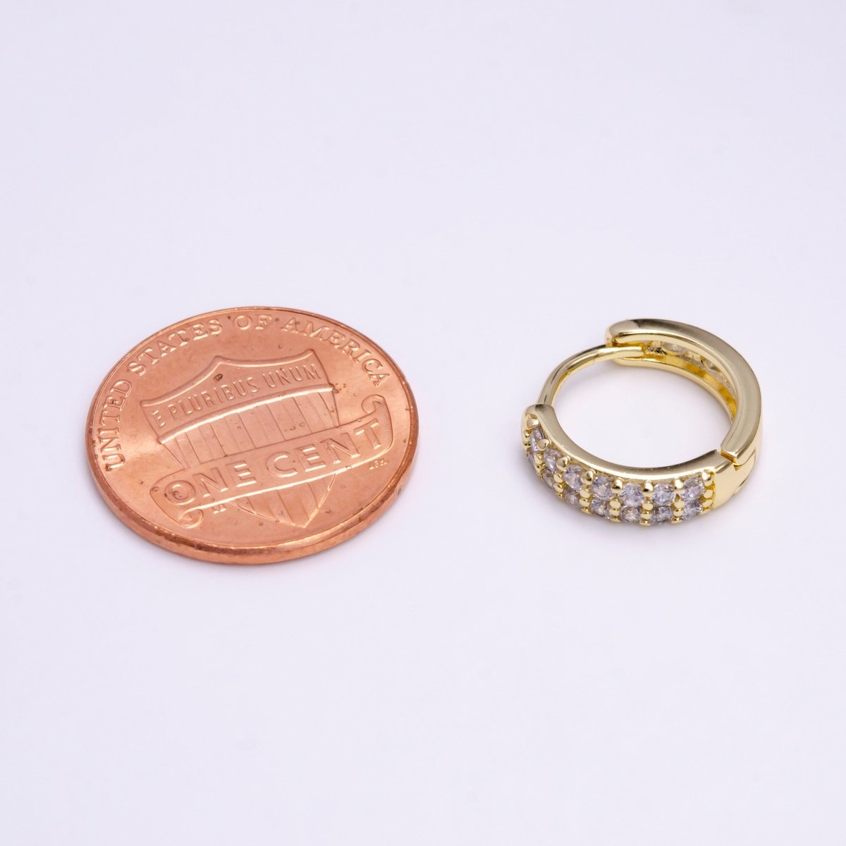 14K Gold Filled 13mm Clear Micro Paved Round Filigree Huggie Earrings | AE579 - DLUXCA