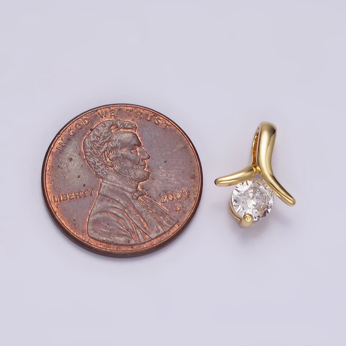 14K Gold Filled 13mm Clear Round CZ Curved Band Bail Pendant | AA726 - DLUXCA