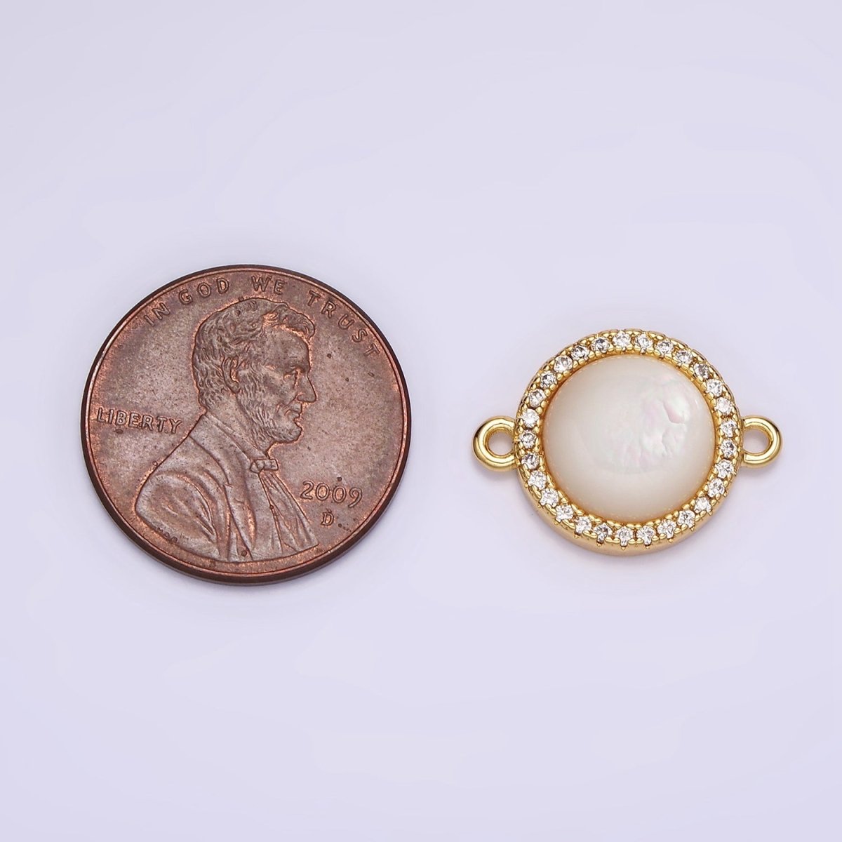 14K Gold Filled 13mm Moonstone Gemstone Micro Paved CZ Round Connector | G118 - DLUXCA