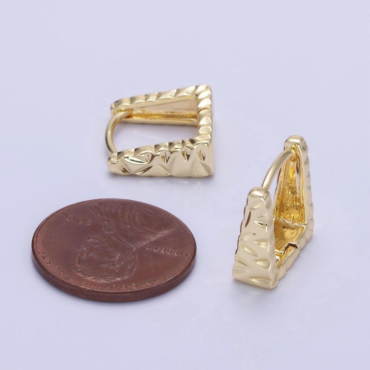 14K Gold Filled 13mm Triangle Hammered Square Huggie Earrings | AB1266 - DLUXCA