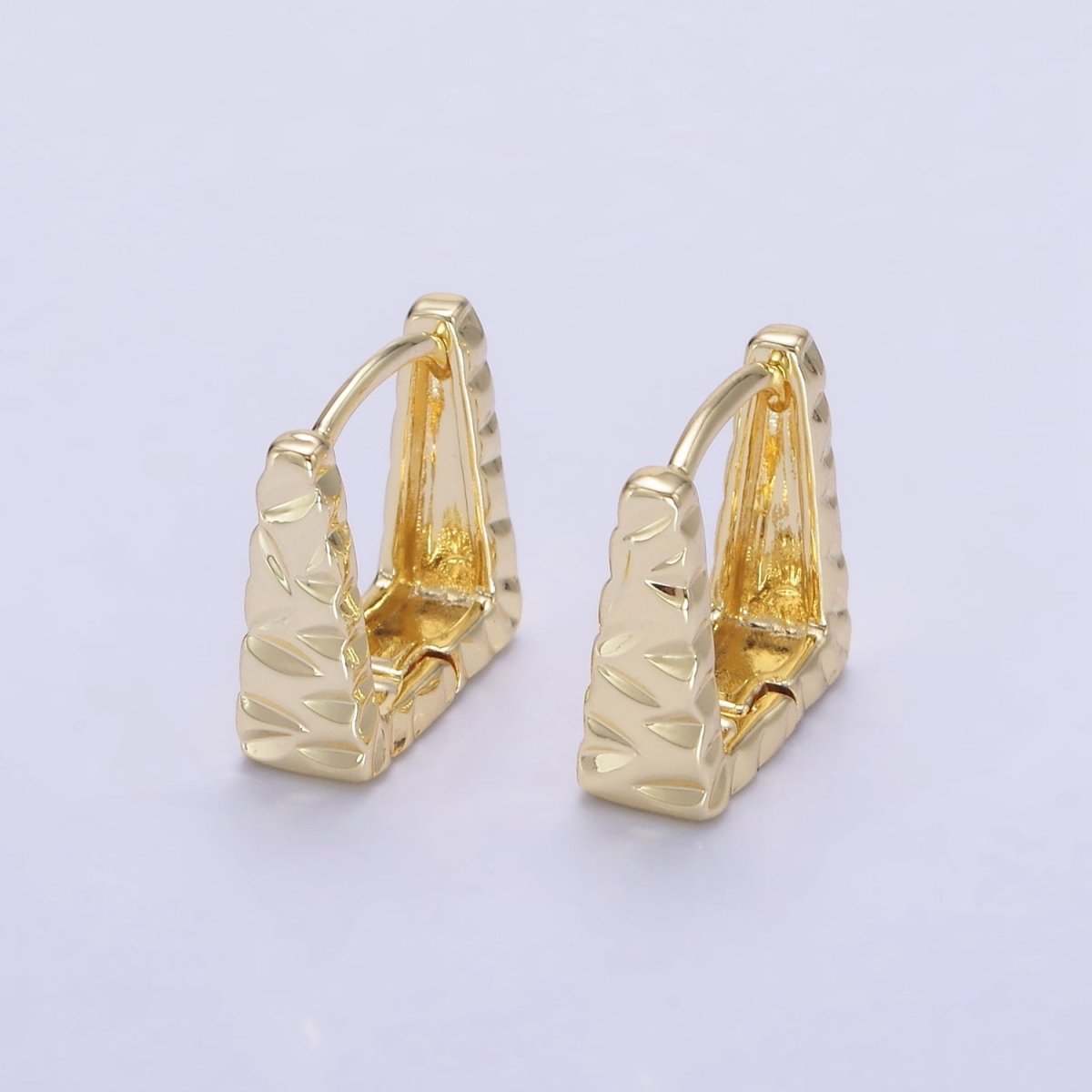 14K Gold Filled 13mm Triangle Hammered Square Huggie Earrings | AB1266 - DLUXCA