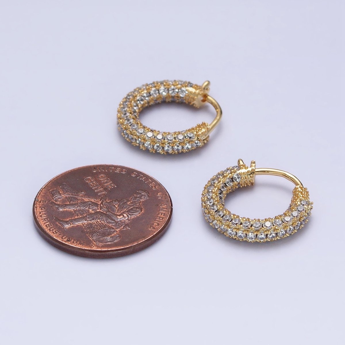 14K Gold Filled 14.5mm Micro Paved CZ Endless Hoop Huggie Earrings | AD1388 - DLUXCA