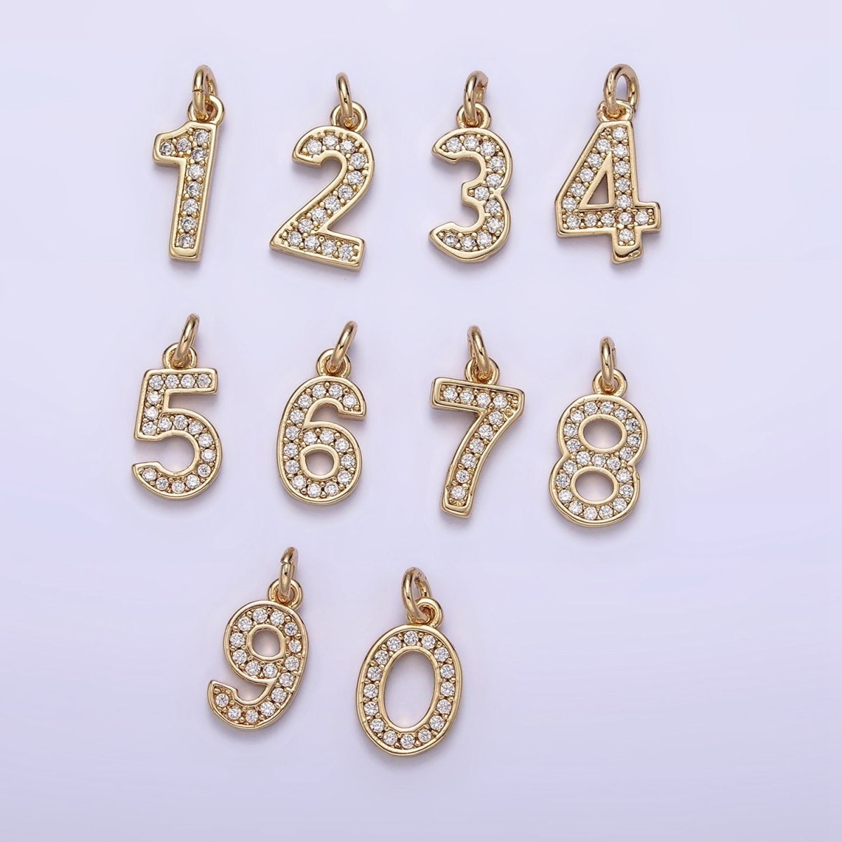 14K Gold Filled 14mm Number 0-9 Clear Micro Paved CZ Charm | N1025 - N1034 - DLUXCA