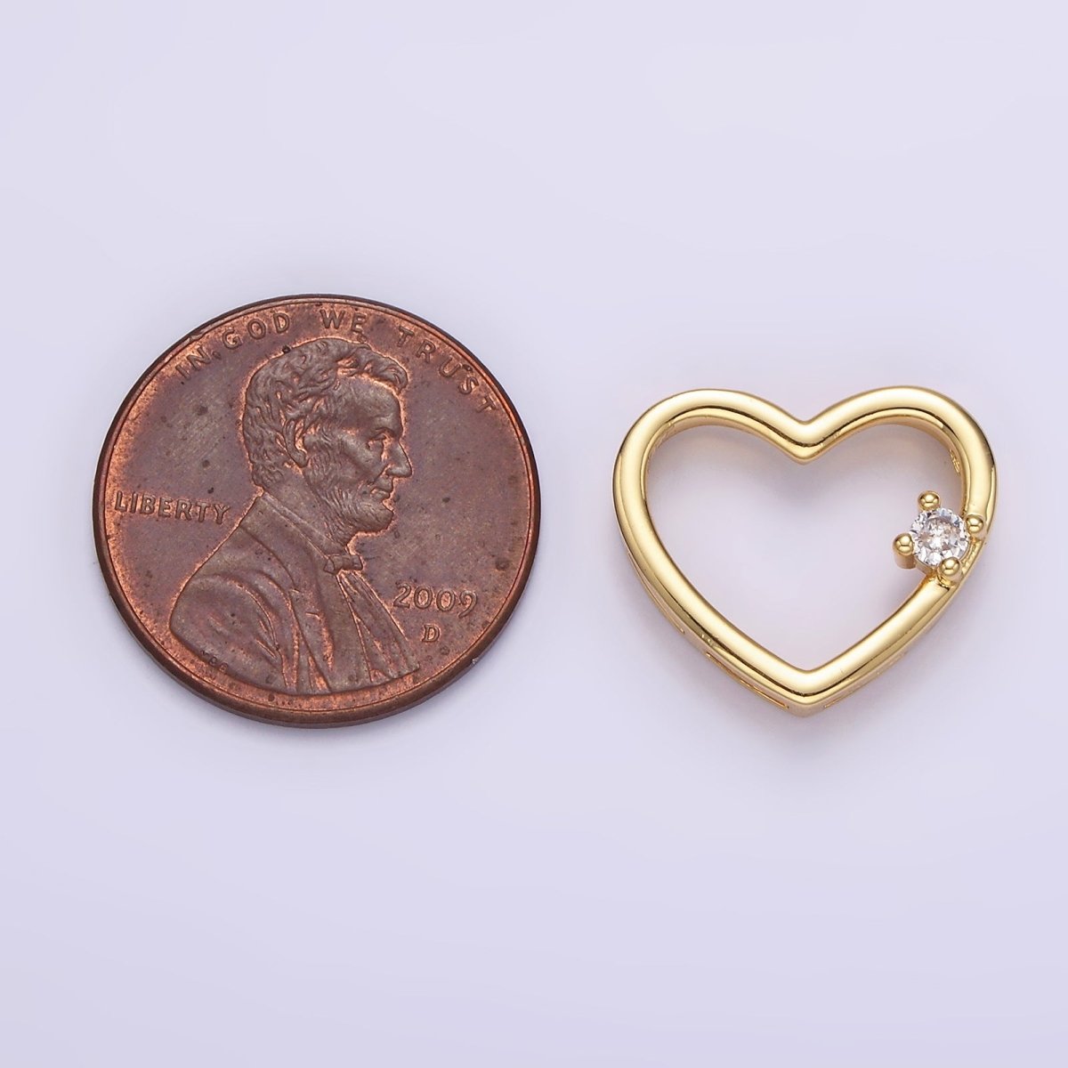 14K Gold Filled 14mm Open Heart Clear CZ Slider Pendant in Gold & Silver | AA739 AA740 - DLUXCA