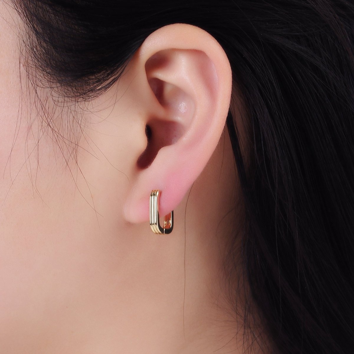 14K Gold Filled 14mm Triple Lined Rectangle Cartilage Earrings in Silver & Gold | AB1352 - DLUXCA