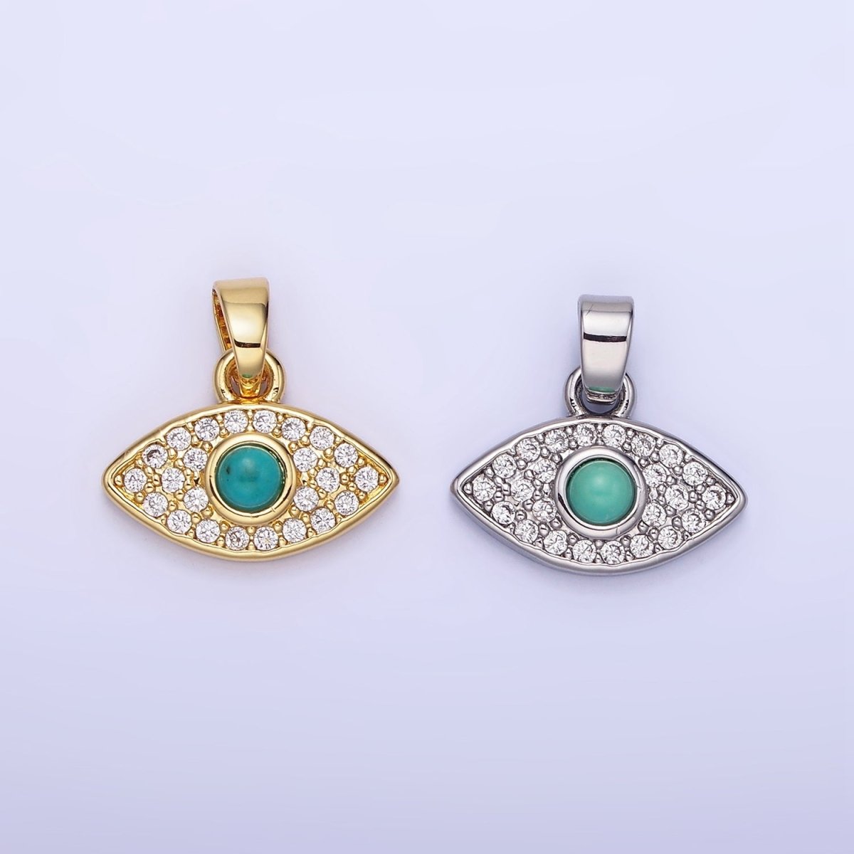 14K Gold Filled 14mm Turquoise Micro Paved CZ Evil Eye Pendant in Gold & Silver | AA1249 - DLUXCA