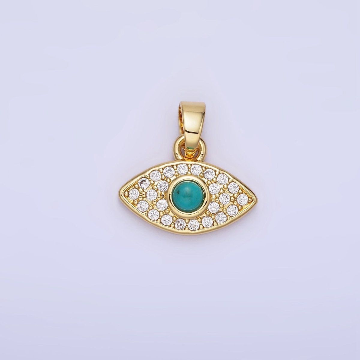 14K Gold Filled 14mm Turquoise Micro Paved CZ Evil Eye Pendant in Gold & Silver | AA1249 - DLUXCA