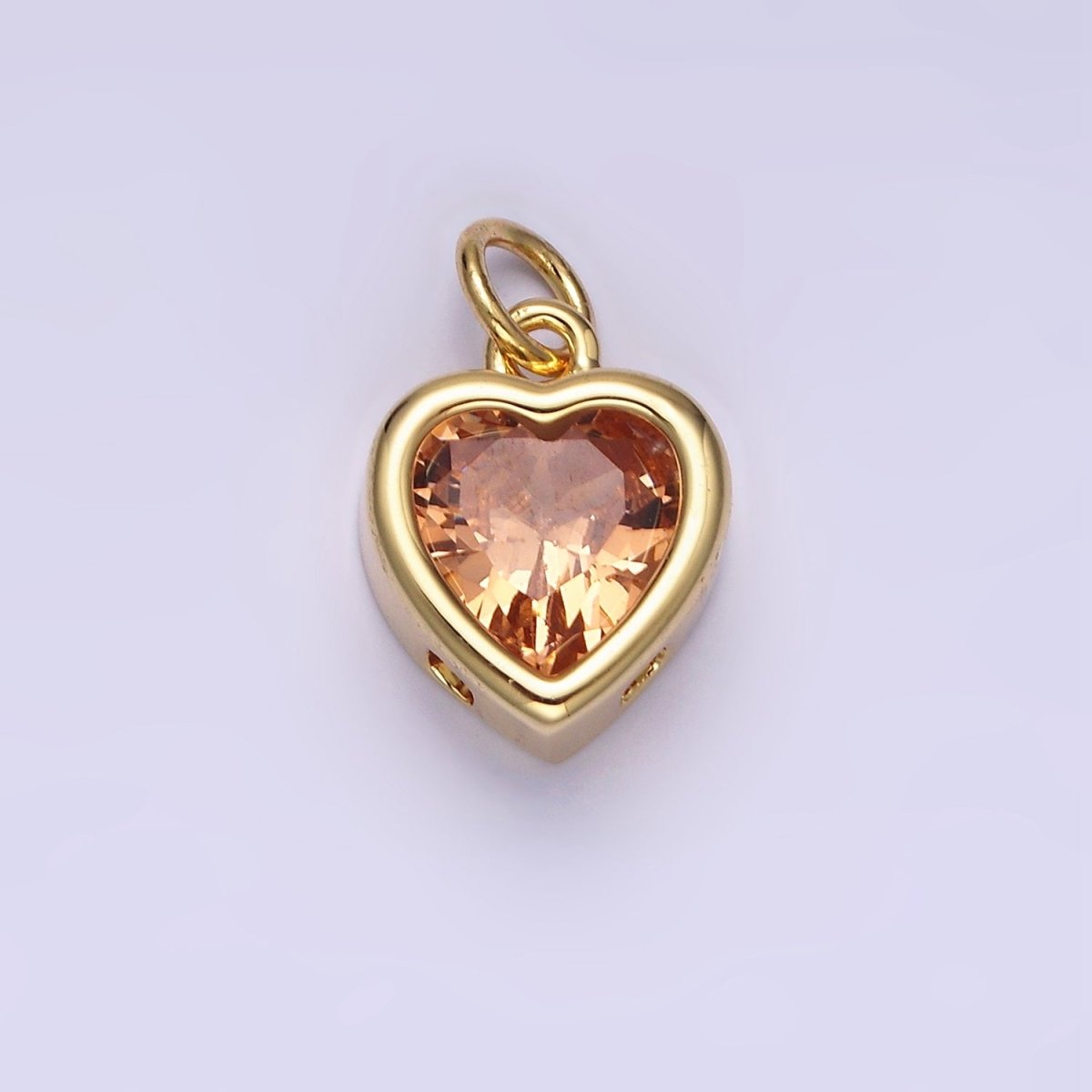 14K Gold Filled 15.5mm Personalized Birthstone Heart Cubic Zirconia CZ Bezel Charm in Silver & Gold | N1551 - N1574 - DLUXCA