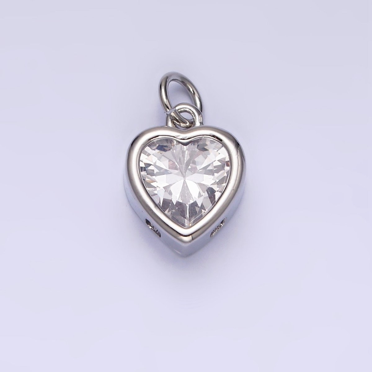 14K Gold Filled 15.5mm Personalized Birthstone Heart Cubic Zirconia CZ Bezel Charm in Silver & Gold | N1551 - N1574 - DLUXCA
