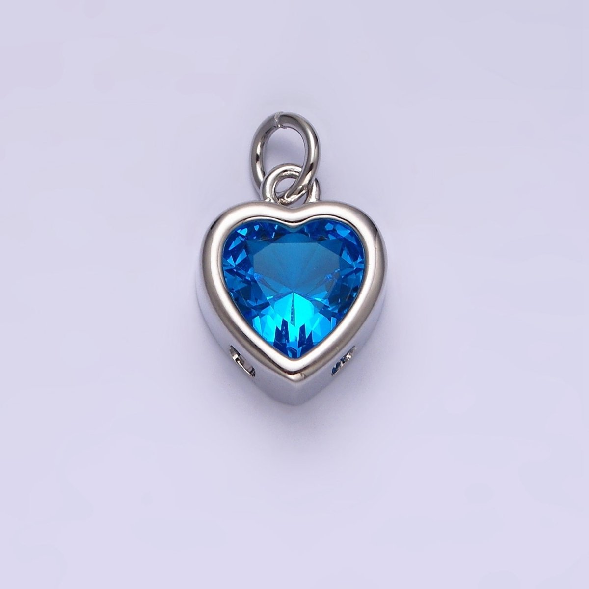 14K Gold Filled 15.5mm Personalized Birthstone Heart Cubic Zirconia CZ Bezel Charm in Silver & Gold | N1551 - N1574 - DLUXCA