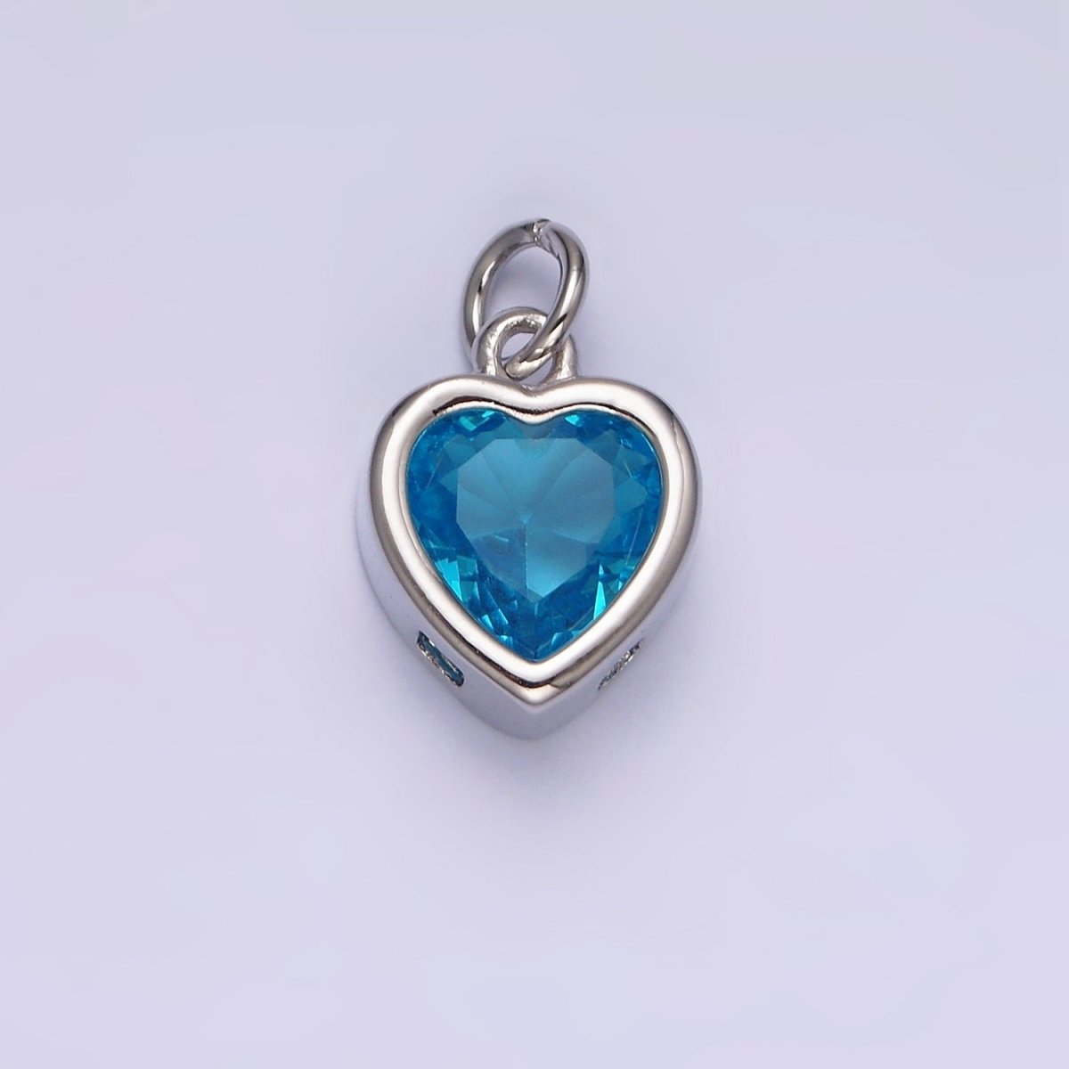 14K Gold Filled 15.5mm Personalized Birthstone Heart Cubic Zirconia CZ Bezel Charm in Silver & Gold | N1551 - N1574 - DLUXCA