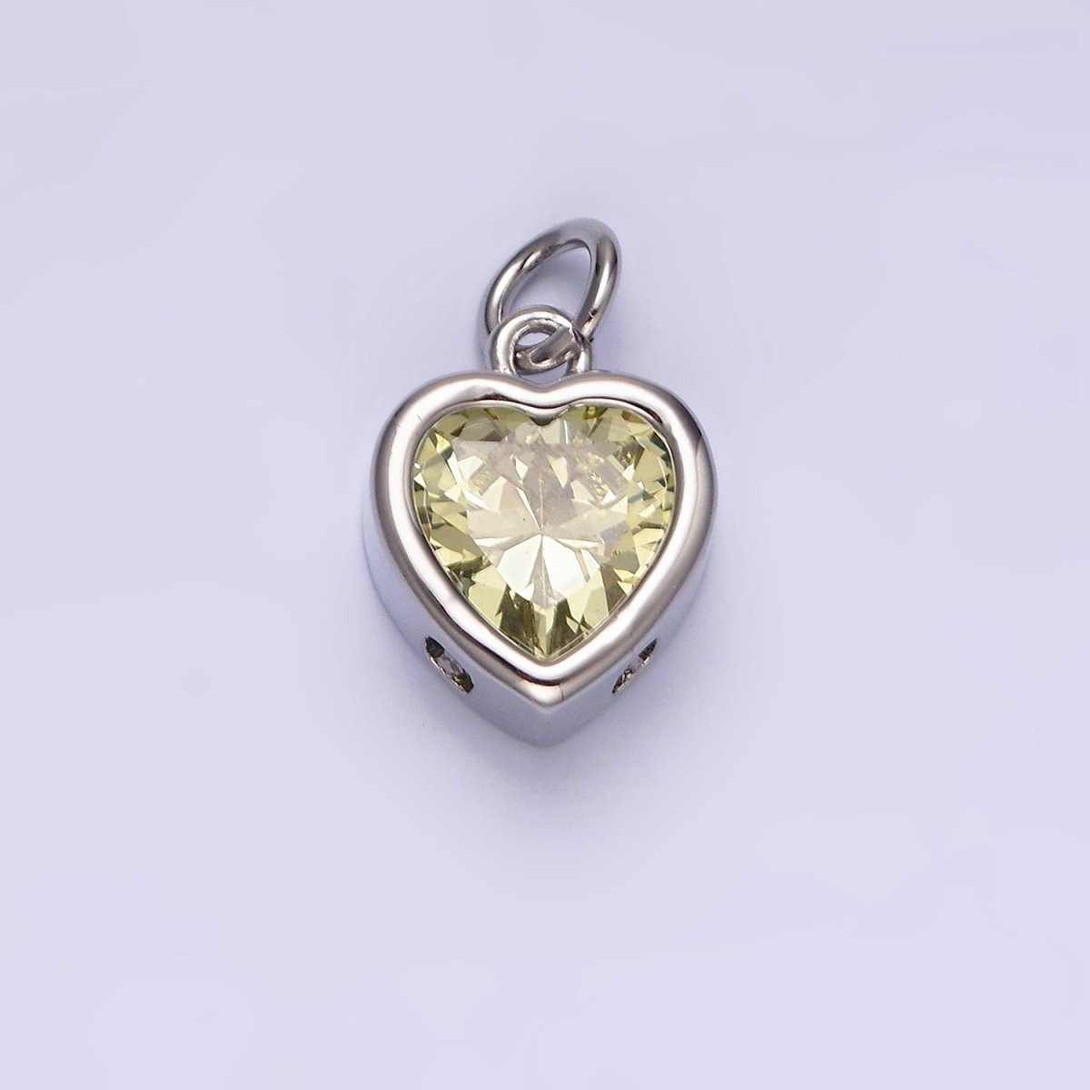 14K Gold Filled 15.5mm Personalized Birthstone Heart Cubic Zirconia CZ Bezel Charm in Silver & Gold | N1551 - N1574 - DLUXCA