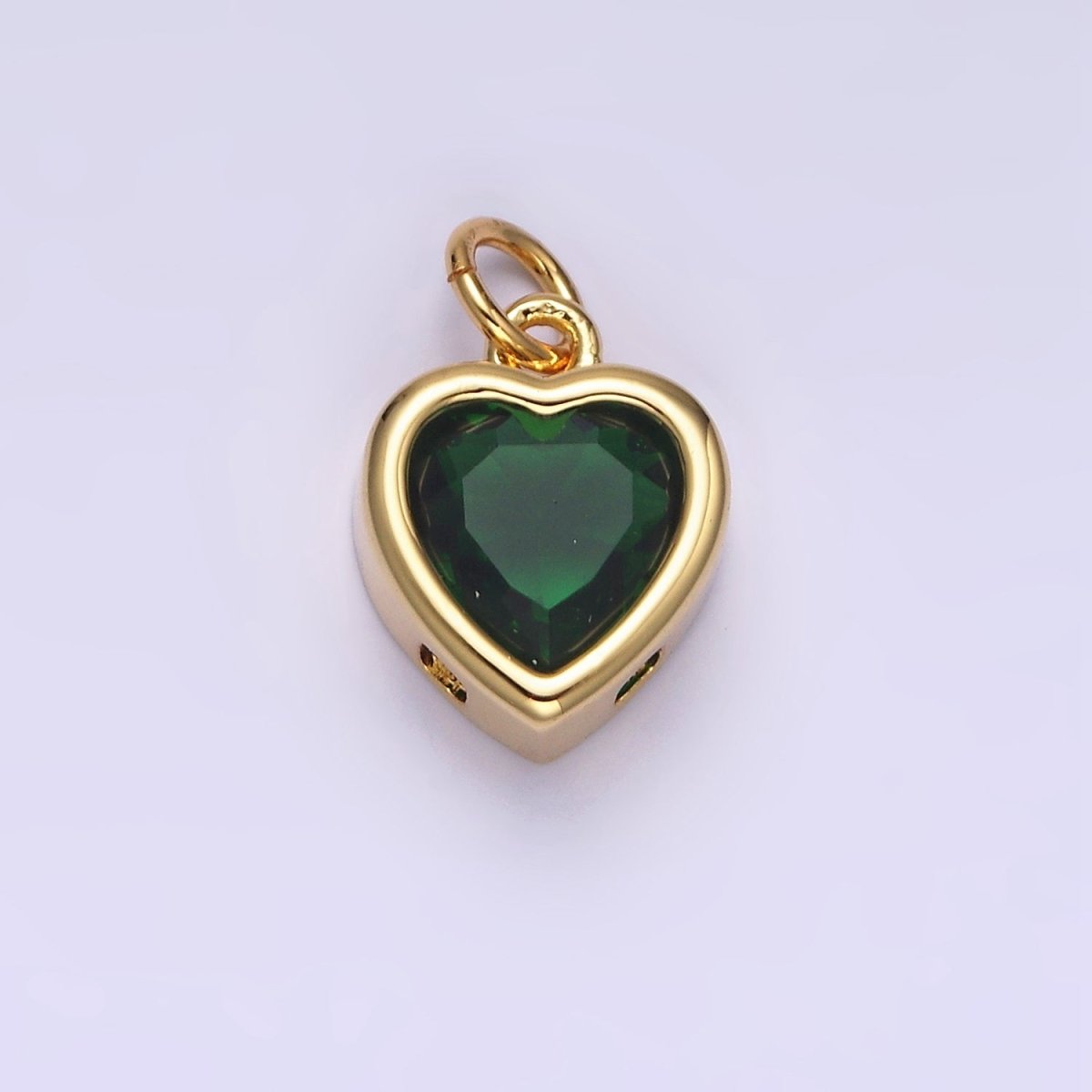 14K Gold Filled 15.5mm Personalized Birthstone Heart Cubic Zirconia CZ Bezel Charm in Silver & Gold | N1551 - N1574 - DLUXCA