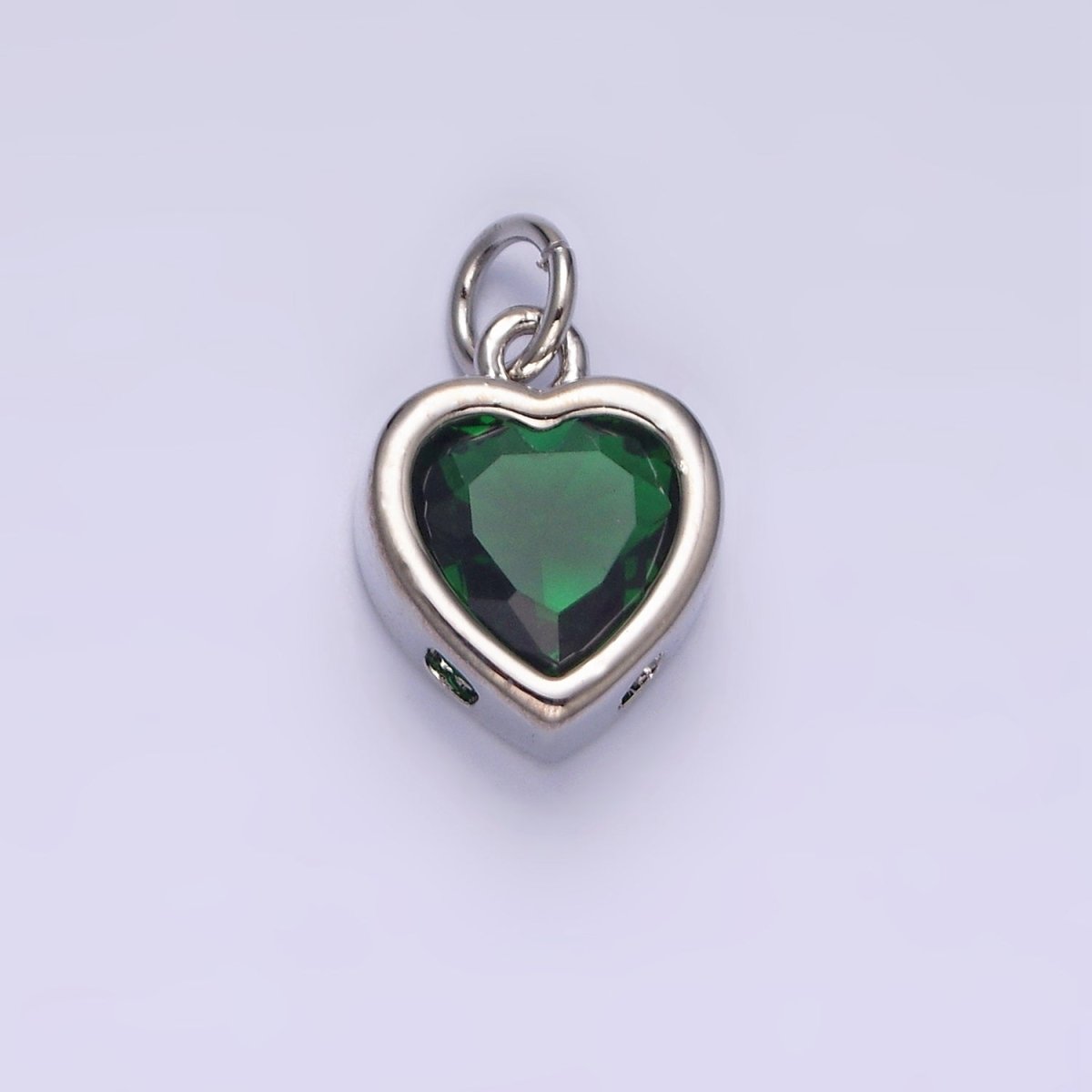 14K Gold Filled 15.5mm Personalized Birthstone Heart Cubic Zirconia CZ Bezel Charm in Silver & Gold | N1551 - N1574 - DLUXCA