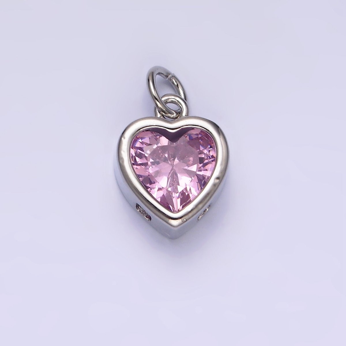 14K Gold Filled 15.5mm Personalized Birthstone Heart Cubic Zirconia CZ Bezel Charm in Silver & Gold | N1551 - N1574 - DLUXCA