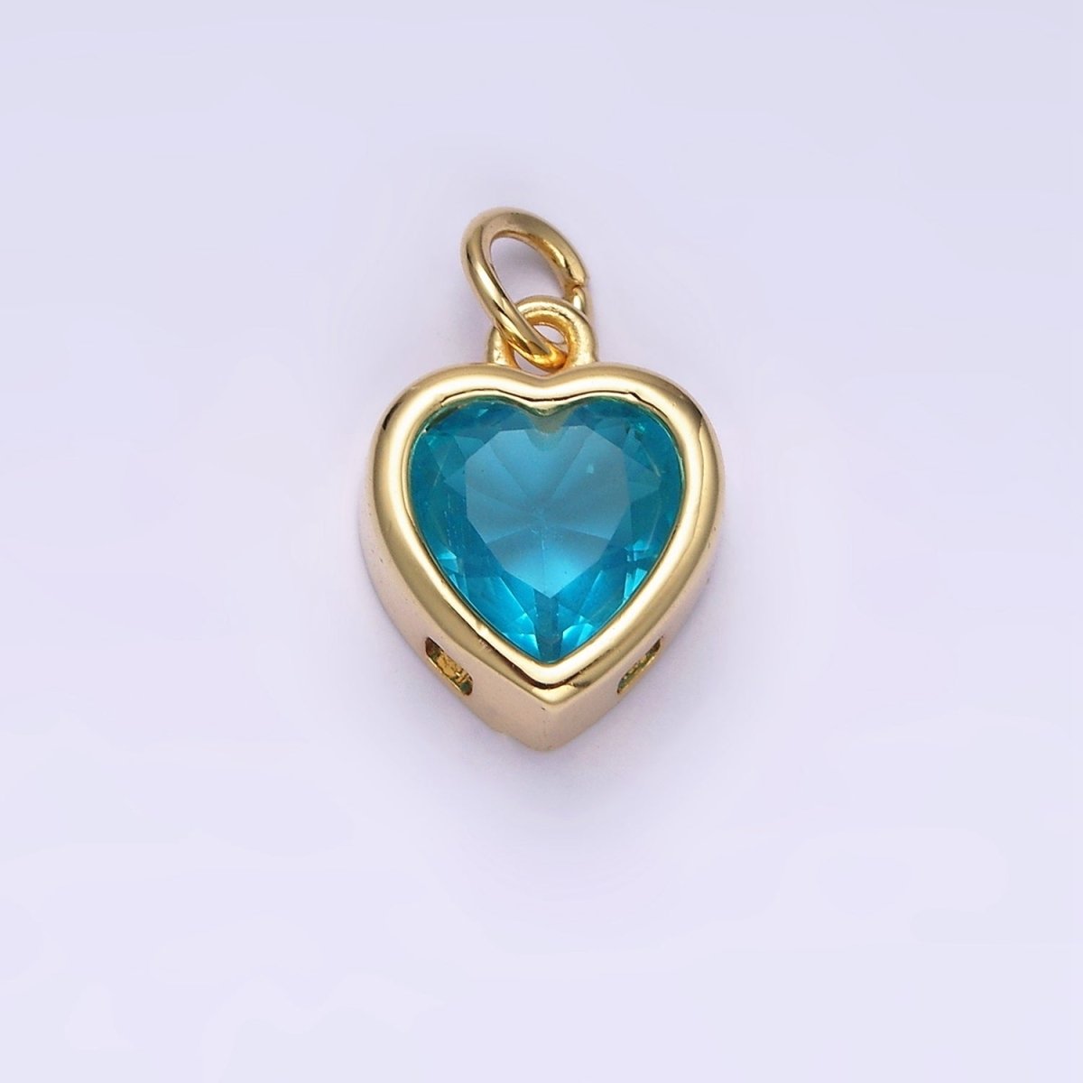 14K Gold Filled 15.5mm Personalized Birthstone Heart Cubic Zirconia CZ Bezel Charm in Silver & Gold | N1551 - N1574 - DLUXCA