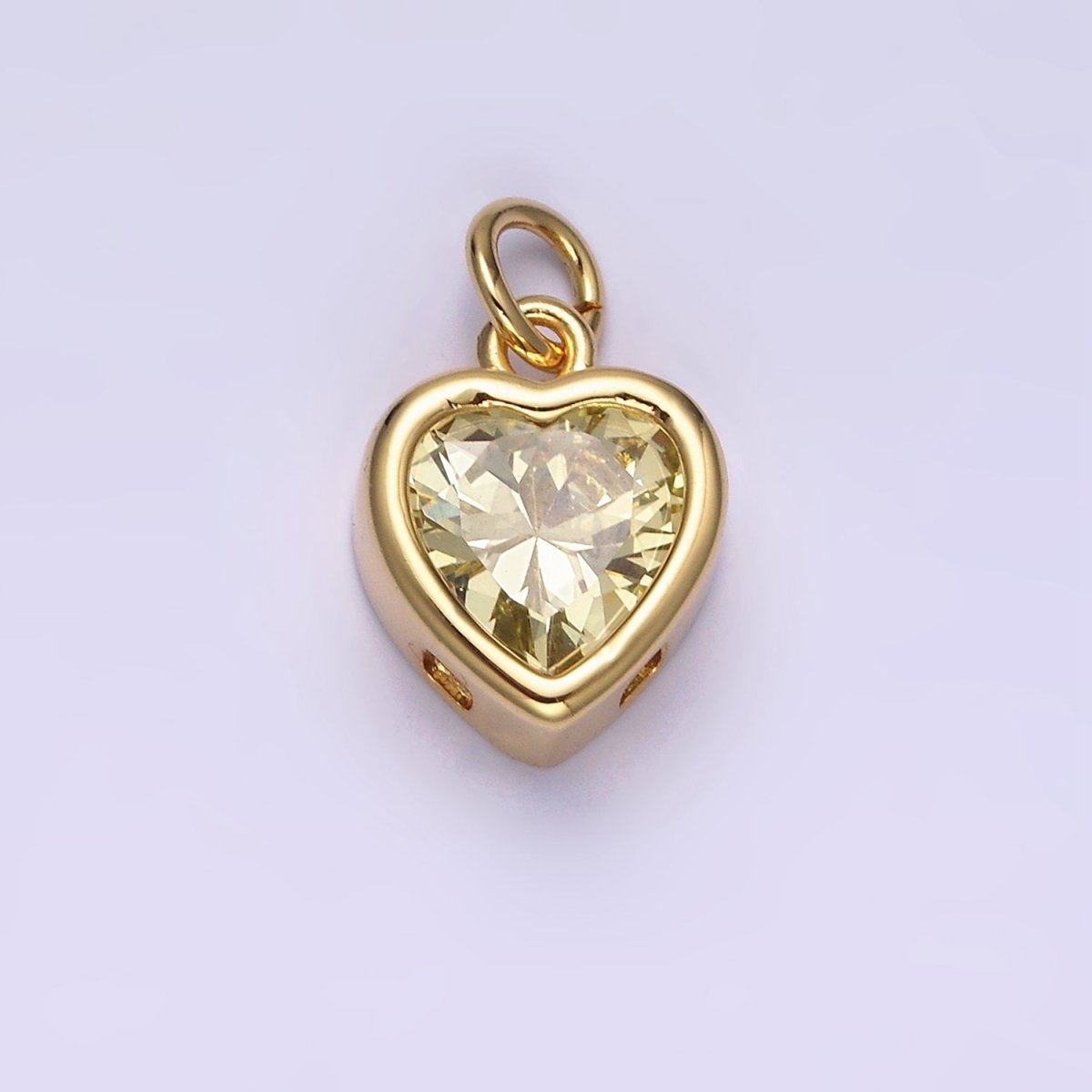 14K Gold Filled 15.5mm Personalized Birthstone Heart Cubic Zirconia CZ Bezel Charm in Silver & Gold | N1551 - N1574 - DLUXCA
