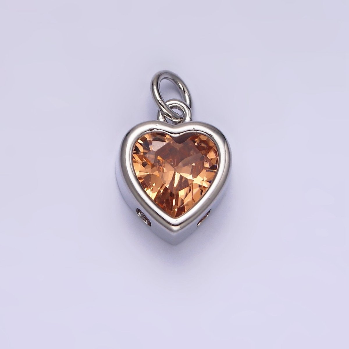 14K Gold Filled 15.5mm Personalized Birthstone Heart Cubic Zirconia CZ Bezel Charm in Silver & Gold | N1551 - N1574 - DLUXCA