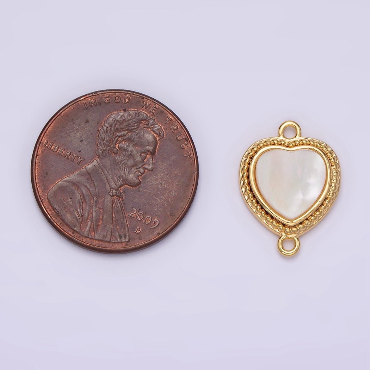 14K Gold Filled 15.5mm Shell Pearl Braided Bezel Heart Connector | G-061 - DLUXCA