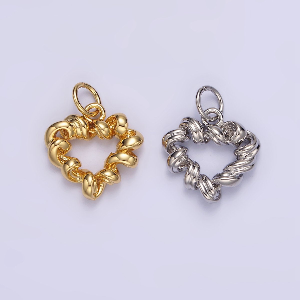 14K Gold Filled 15.5mm Twisted Spiral Coil Open Heart Charm in Gold & Silver | N1104 N1105 - DLUXCA