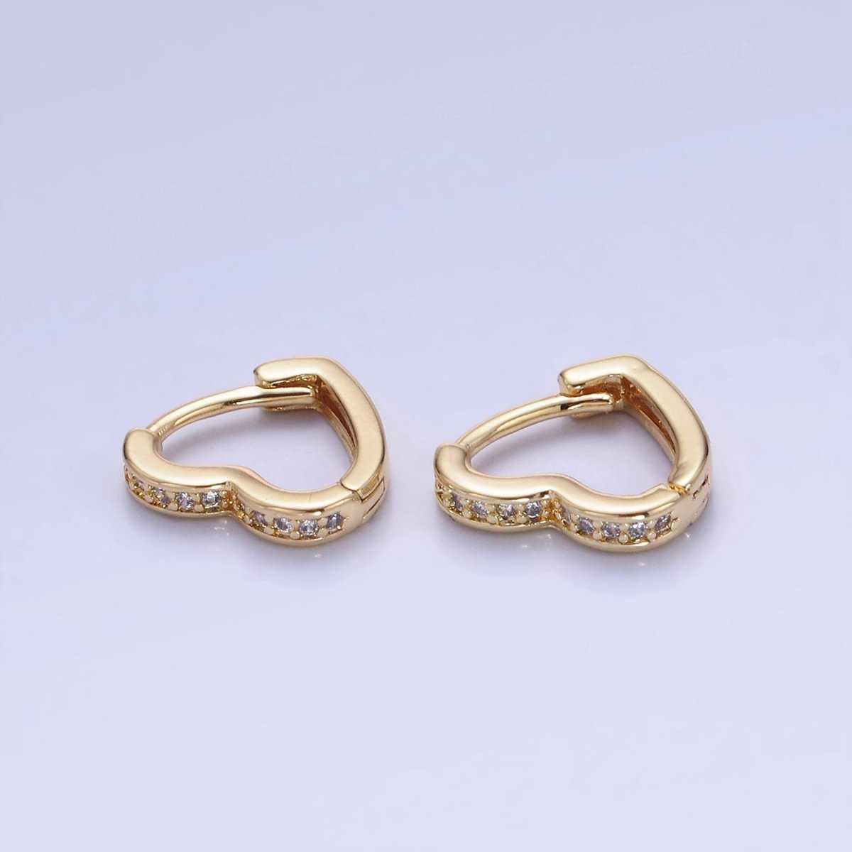 14K Gold Filled 15mm, 14mm Micro Paved CZ Heart Huggie Earrings in Gold & Silver | AB1355 - AB1357 - DLUXCA