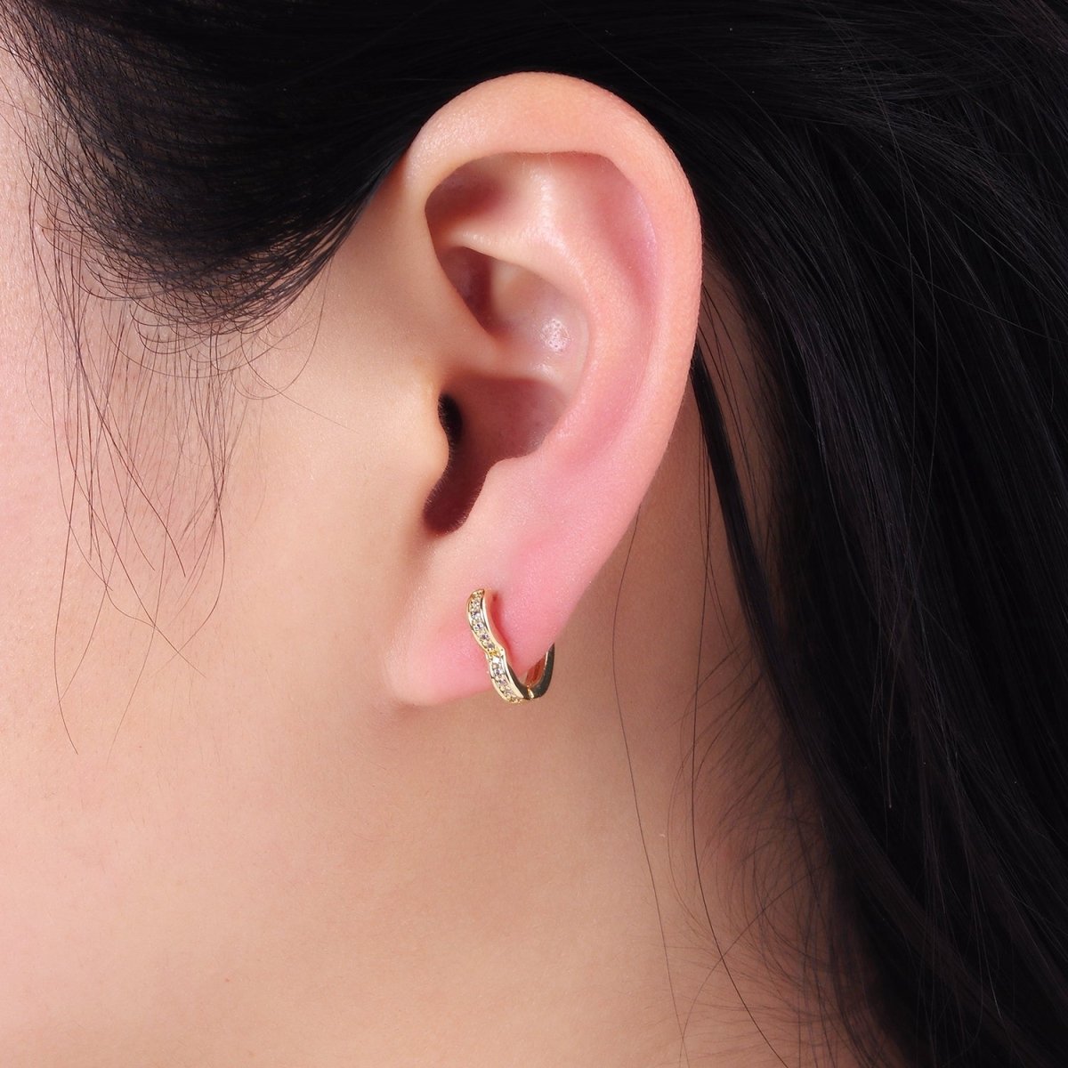 14K Gold Filled 15mm, 14mm Micro Paved CZ Heart Huggie Earrings in Gold & Silver | AB1355 - AB1357 - DLUXCA