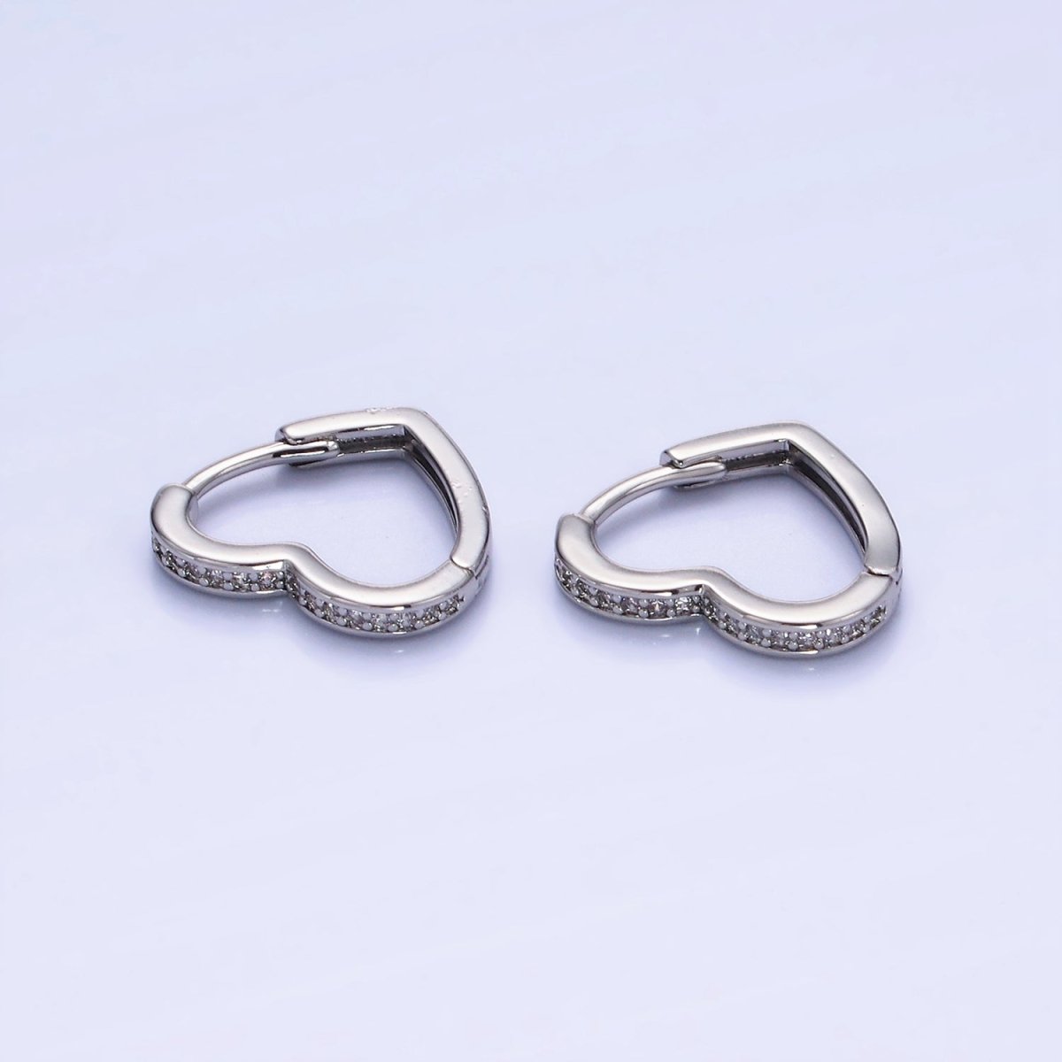 14K Gold Filled 15mm, 14mm Micro Paved CZ Heart Huggie Earrings in Gold & Silver | AB1355 - AB1357 - DLUXCA