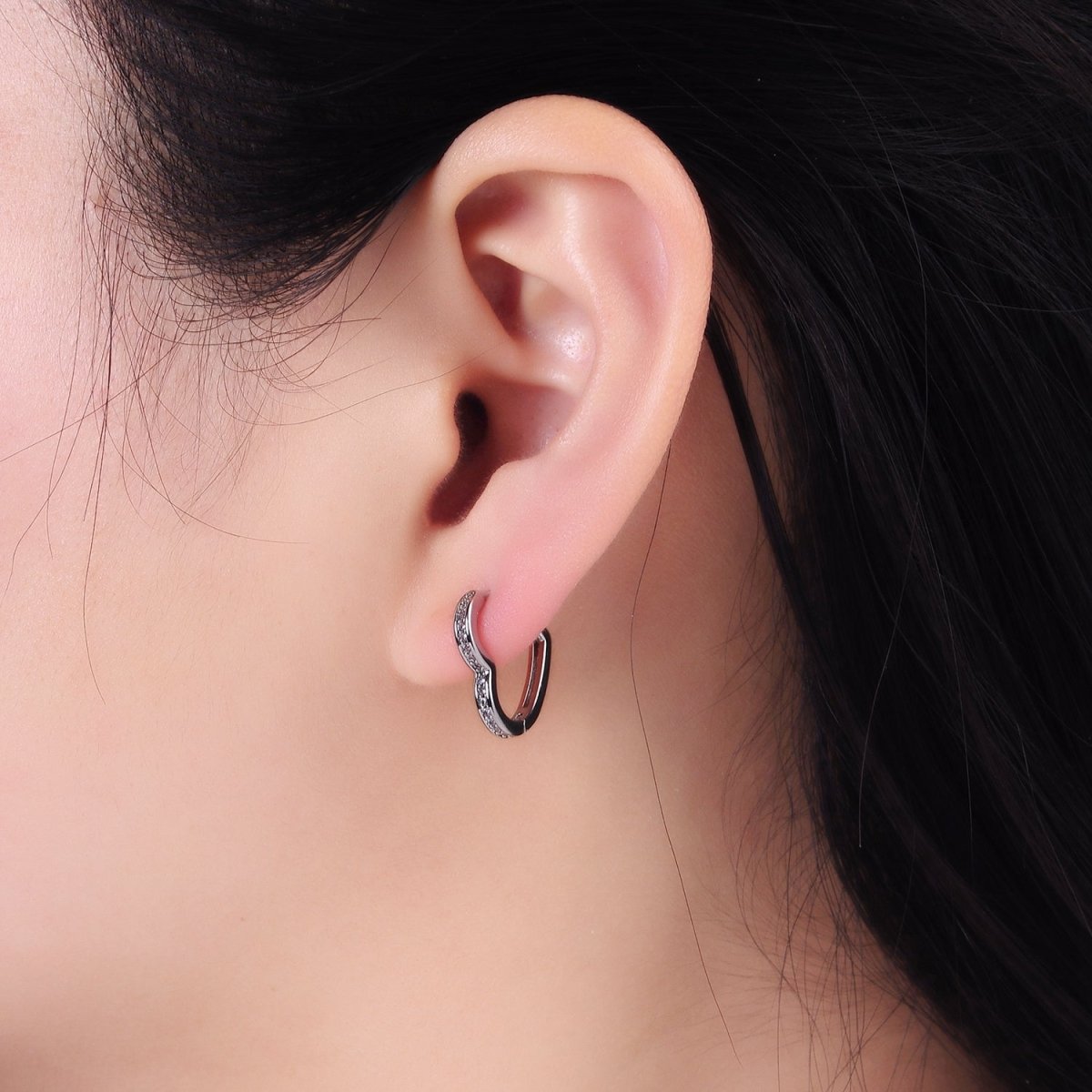 14K Gold Filled 15mm, 14mm Micro Paved CZ Heart Huggie Earrings in Gold & Silver | AB1355 - AB1357 - DLUXCA