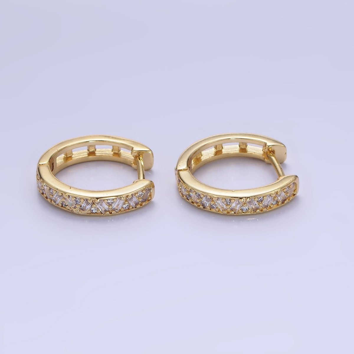 14K Gold Filled 15mm Baguette CZ Huggie Earrings | AB1323 - DLUXCA
