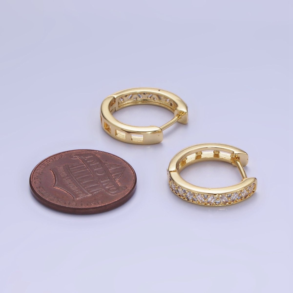 14K Gold Filled 15mm Baguette CZ Huggie Earrings | AB1323 - DLUXCA