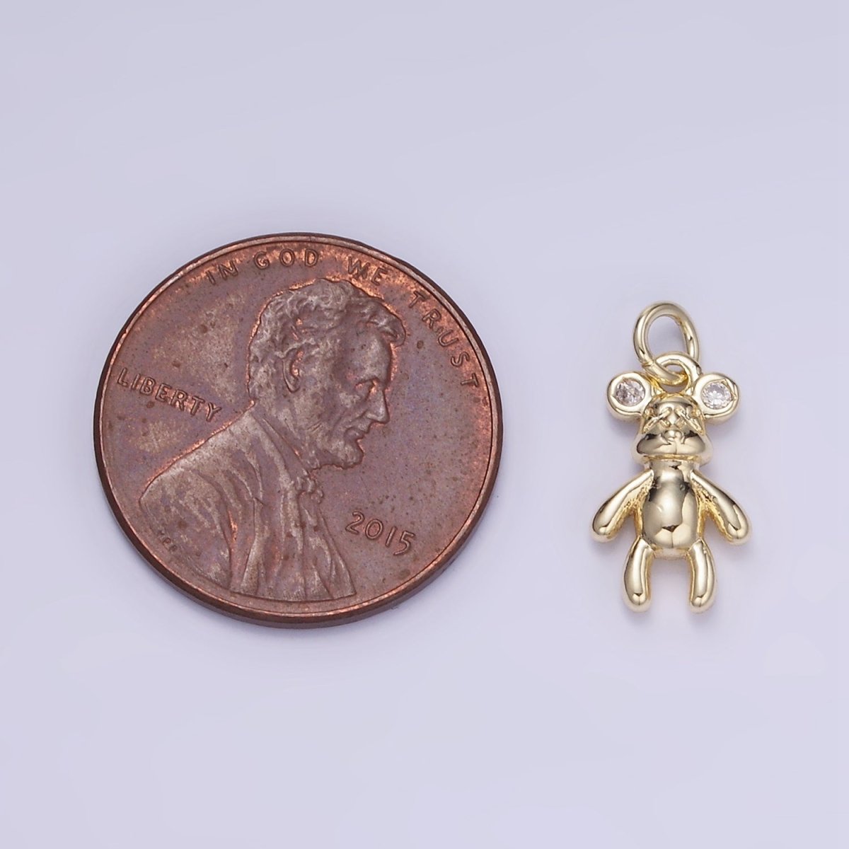 14K Gold Filled 15mm Bear Animal CZ Mini Charm | W550 - DLUXCA