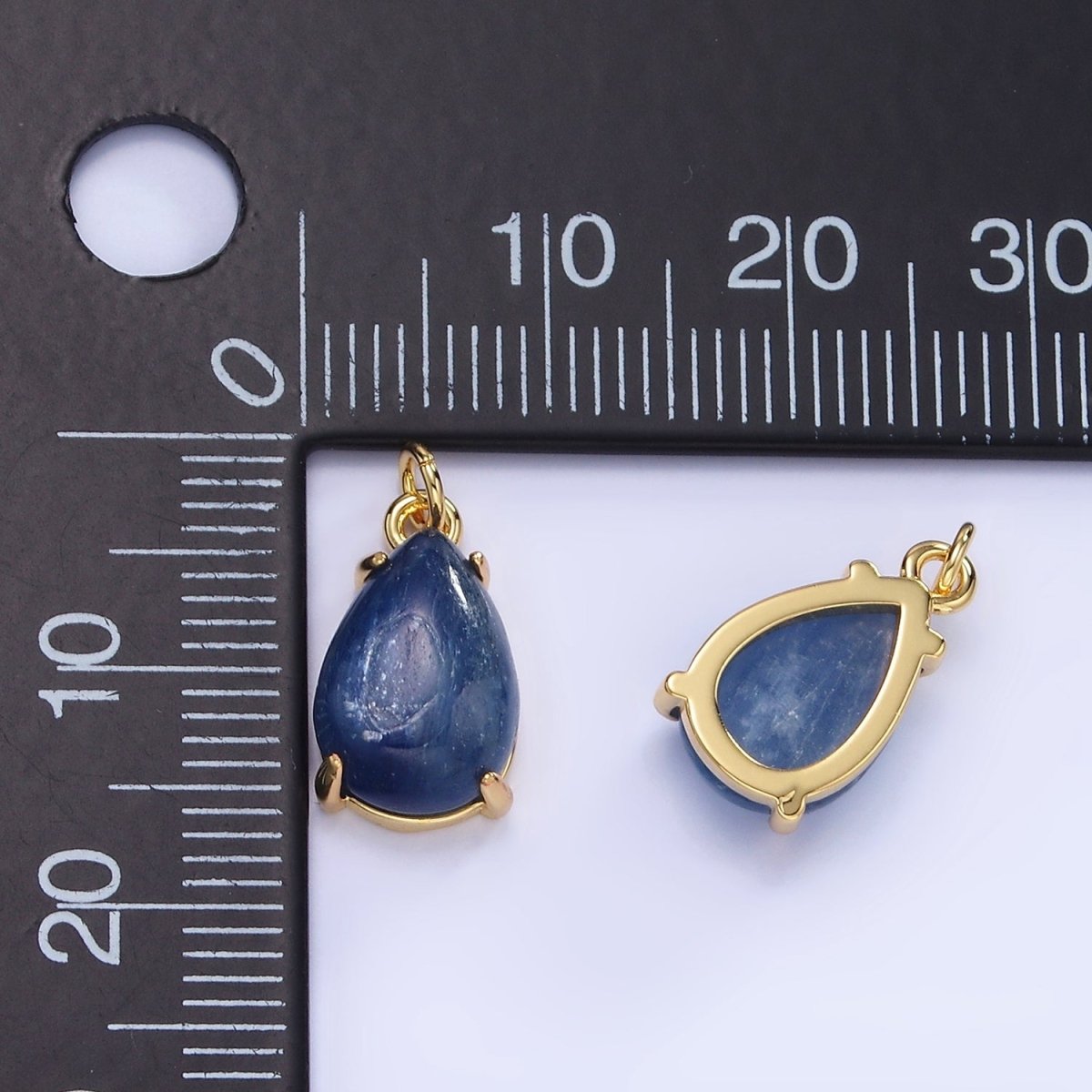 14K Gold Filled 15mm Blue Kyanite Gemstone Teardrop Charm | AG751 - DLUXCA