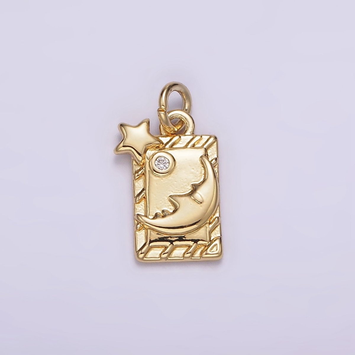 14K Gold Filled 15mm Celestial Star Crescent Moon Face Bar CZ Tag Charm | AG598 - DLUXCA