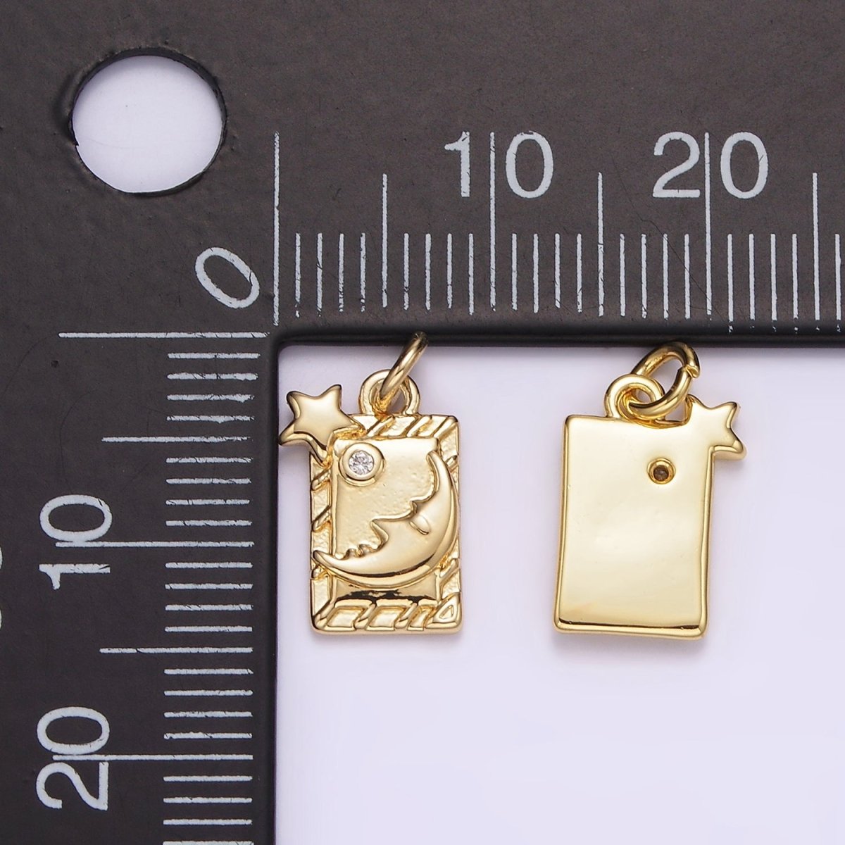 14K Gold Filled 15mm Celestial Star Crescent Moon Face Bar CZ Tag Charm | AG598 - DLUXCA