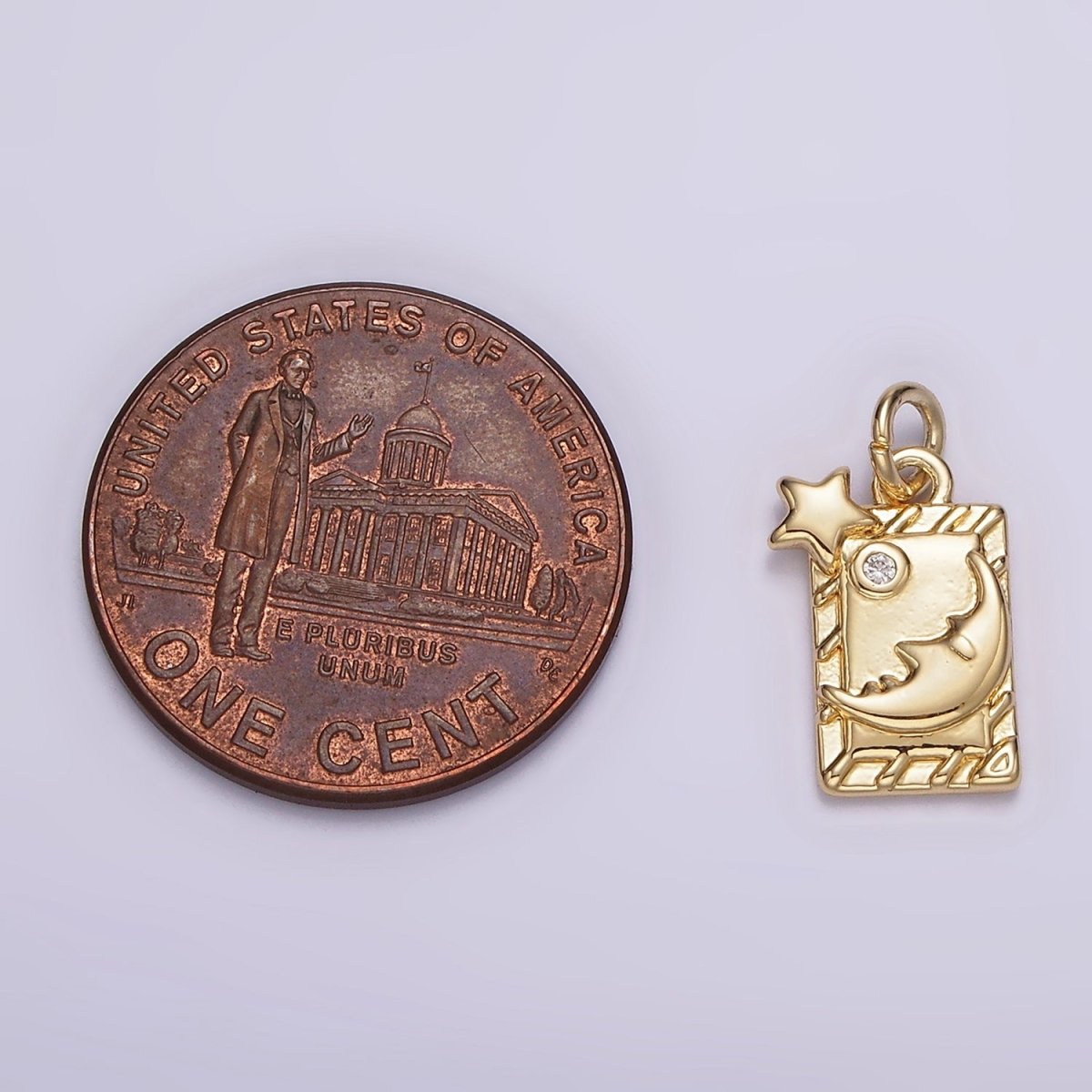 14K Gold Filled 15mm Celestial Star Crescent Moon Face Bar CZ Tag Charm | AG598 - DLUXCA