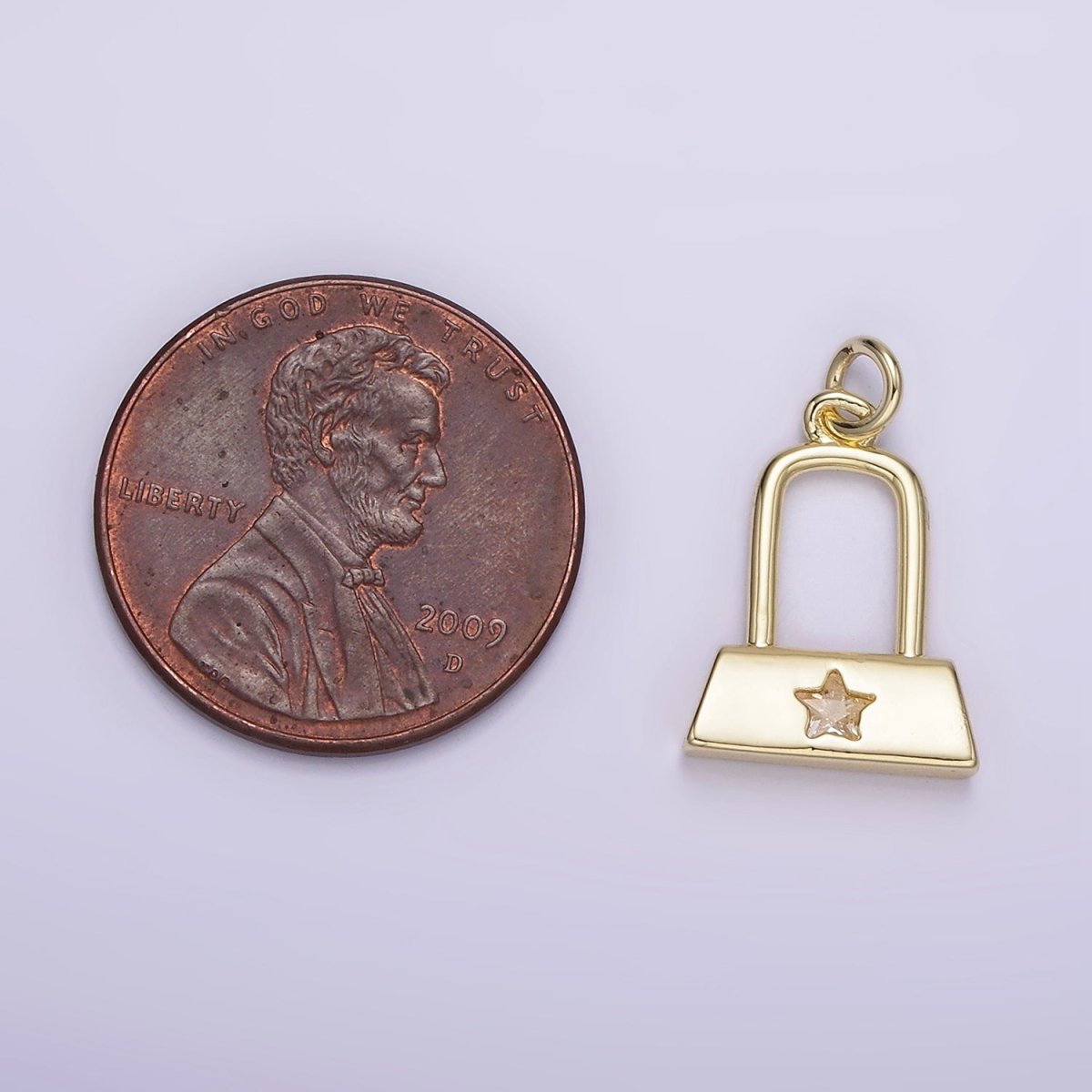 14K Gold Filled 15mm Celestial Star CZ Rectangular Lock Charm | AG209 - DLUXCA