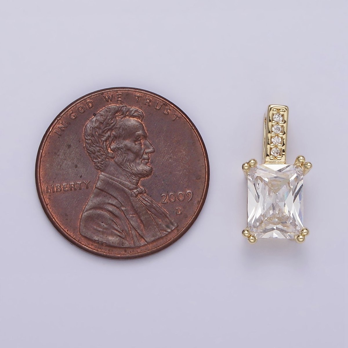 14K Gold Filled 15mm Clear Baguette Micro Paved CZ Bail Pendant | N1806 - DLUXCA