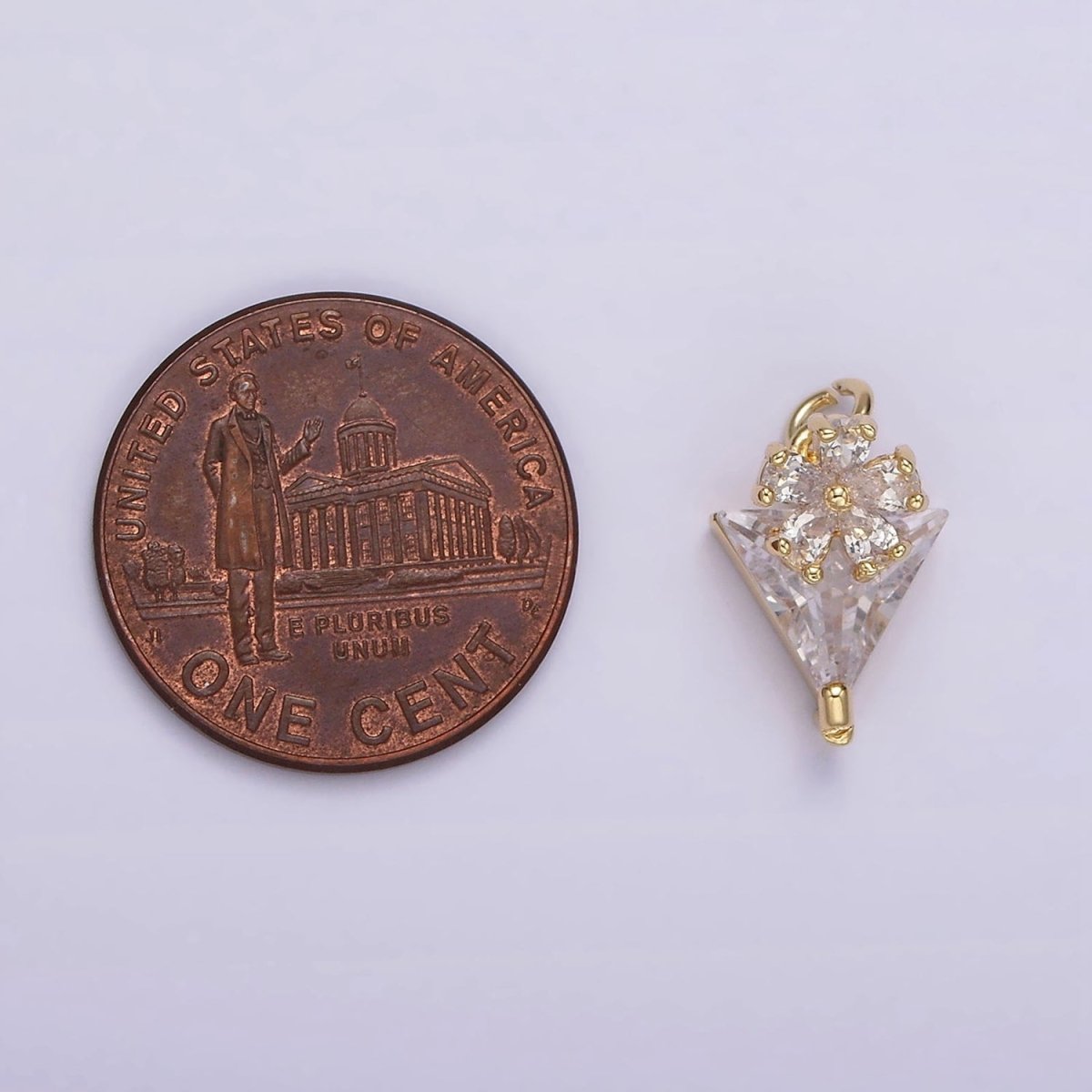14K Gold Filled 15mm Clear CZ Flower Triangle Mini Add-On Charm | AG417 - DLUXCA