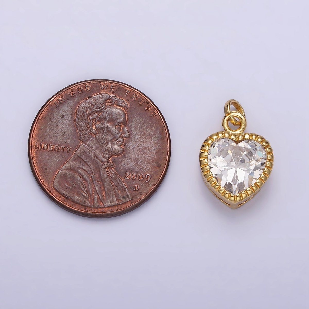 14K Gold Filled 15mm Clear CZ Heart Line-Textured Add-On Charm | N1517 - DLUXCA