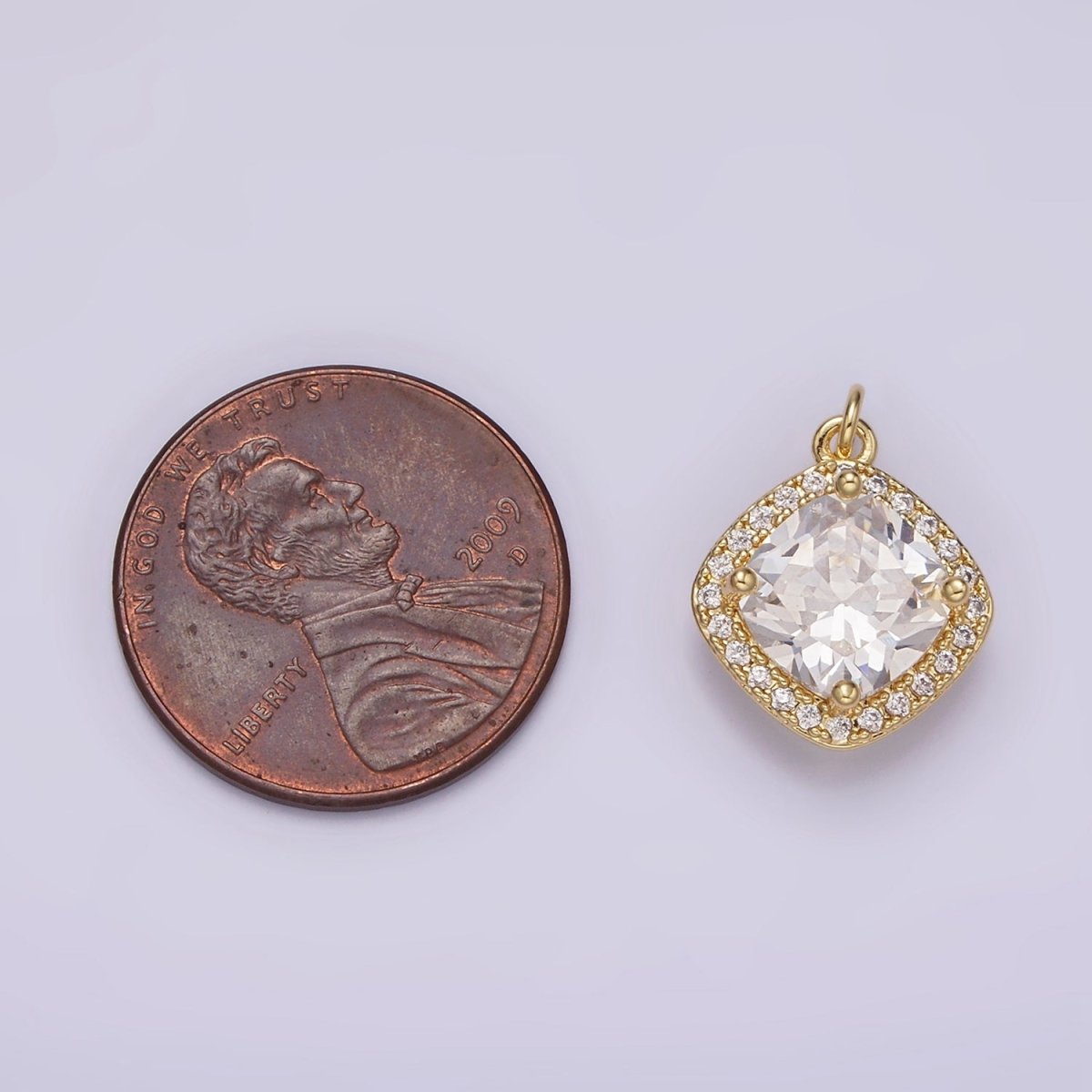 14K Gold Filled 15mm Clear CZ Rhombus Micro Paved CZ Charm | AG314 - DLUXCA