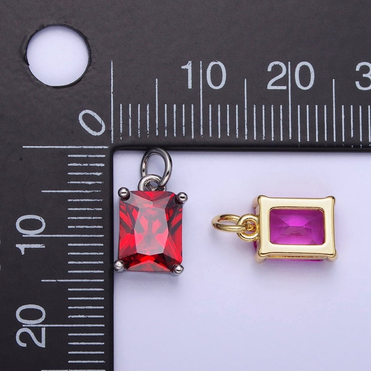 14K Gold Filled 15mm CZ Cubic Zirconia Baguette Charm in Gold & Silver | W607 - W622 - DLUXCA