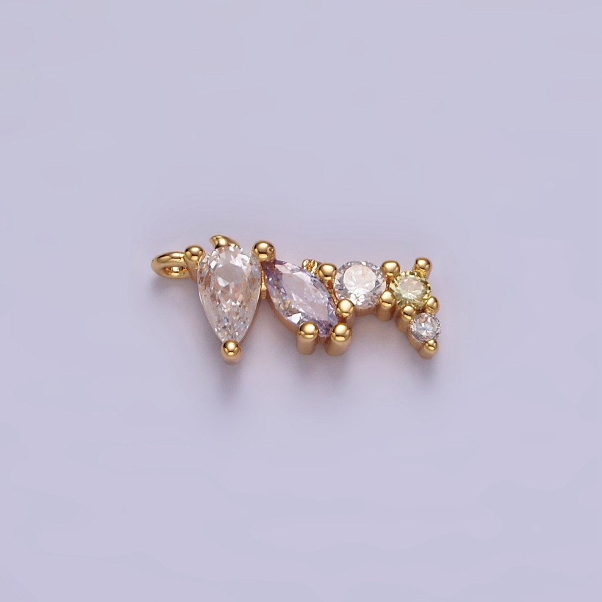 14K Gold Filled 15mm CZ Multicolor Teardrop Marquise Round Abstract Mini Add-On Charm | AC821 - DLUXCA