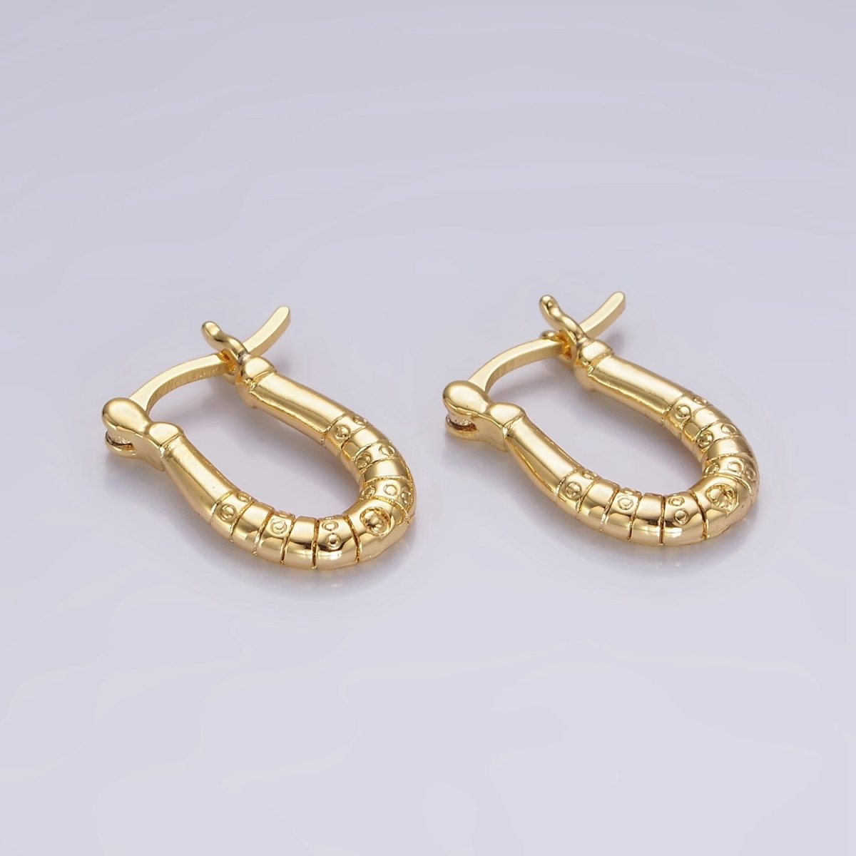 14K Gold Filled 15mm Dotted Lined U-Shaped French Lock Latch Hoop Earrings | AE962 - DLUXCA