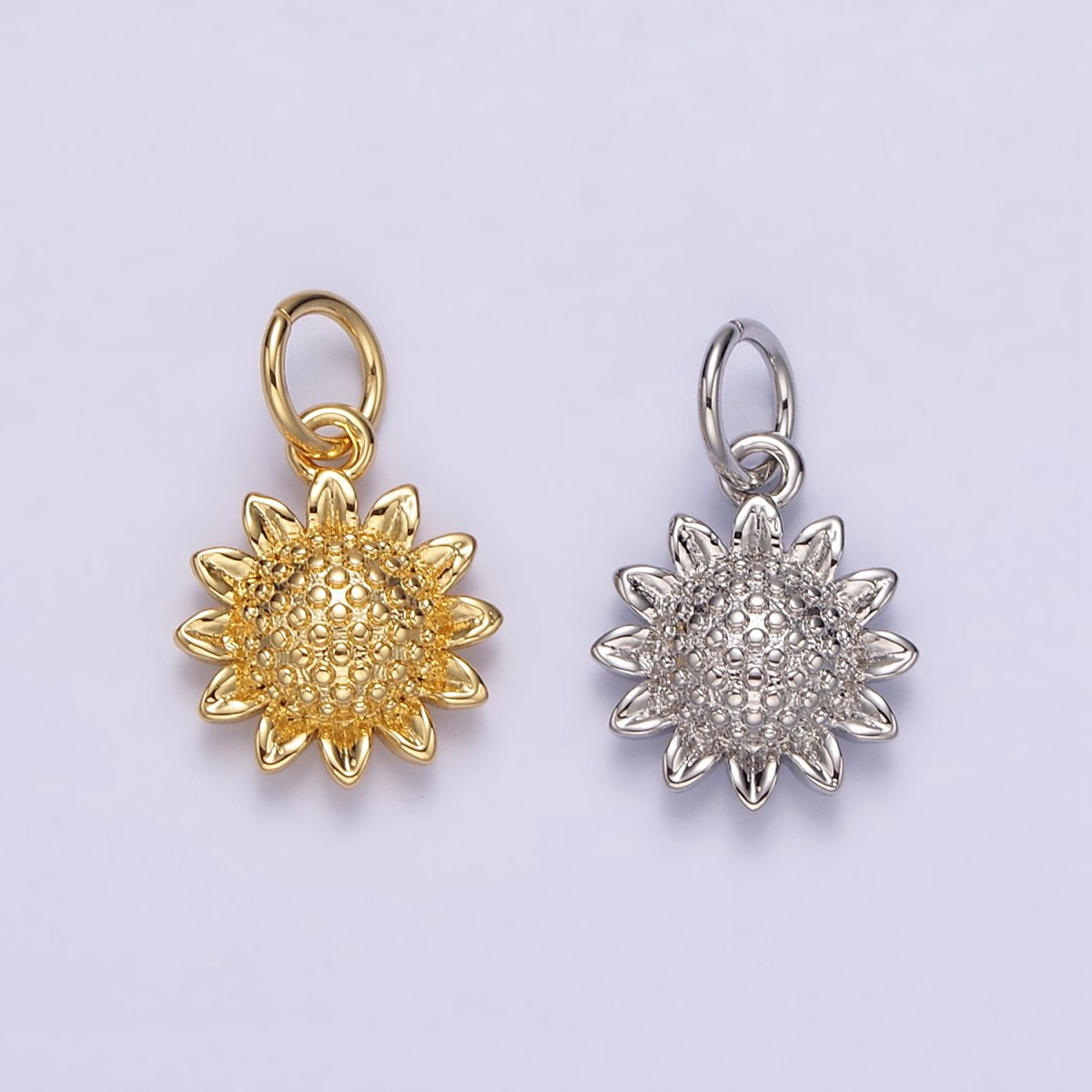 14K Gold Filled 15mm Dotted Sunflower Nature Charm in Gold & Silver | N1110 N1111 - DLUXCA