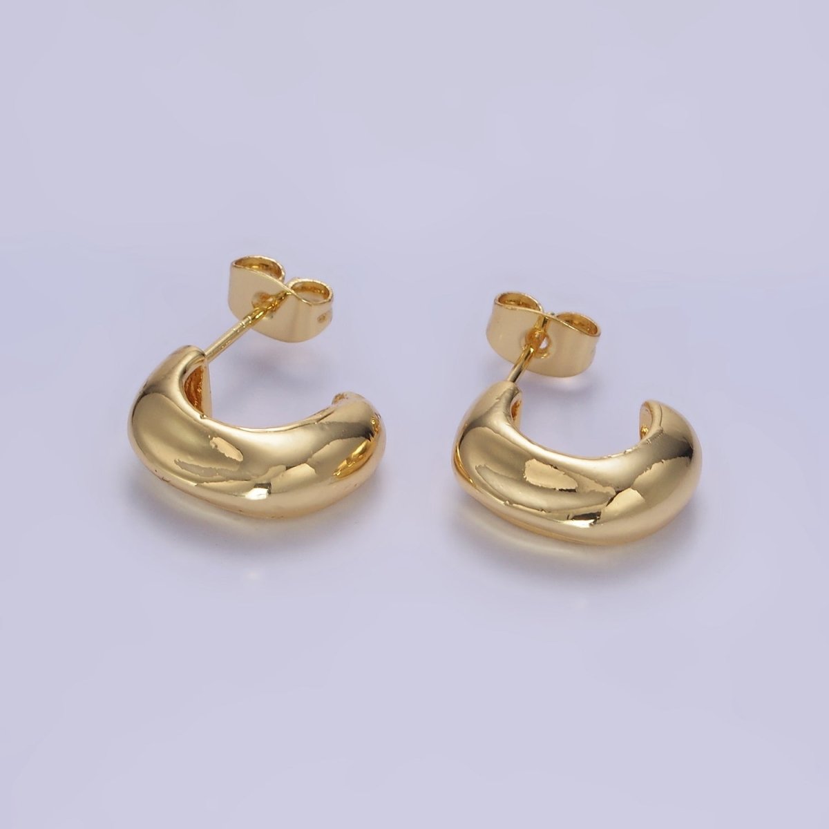 14K Gold Filled 15mm Edged J-Shaped Minimalist Hoop Earrings | AB1272 - DLUXCA