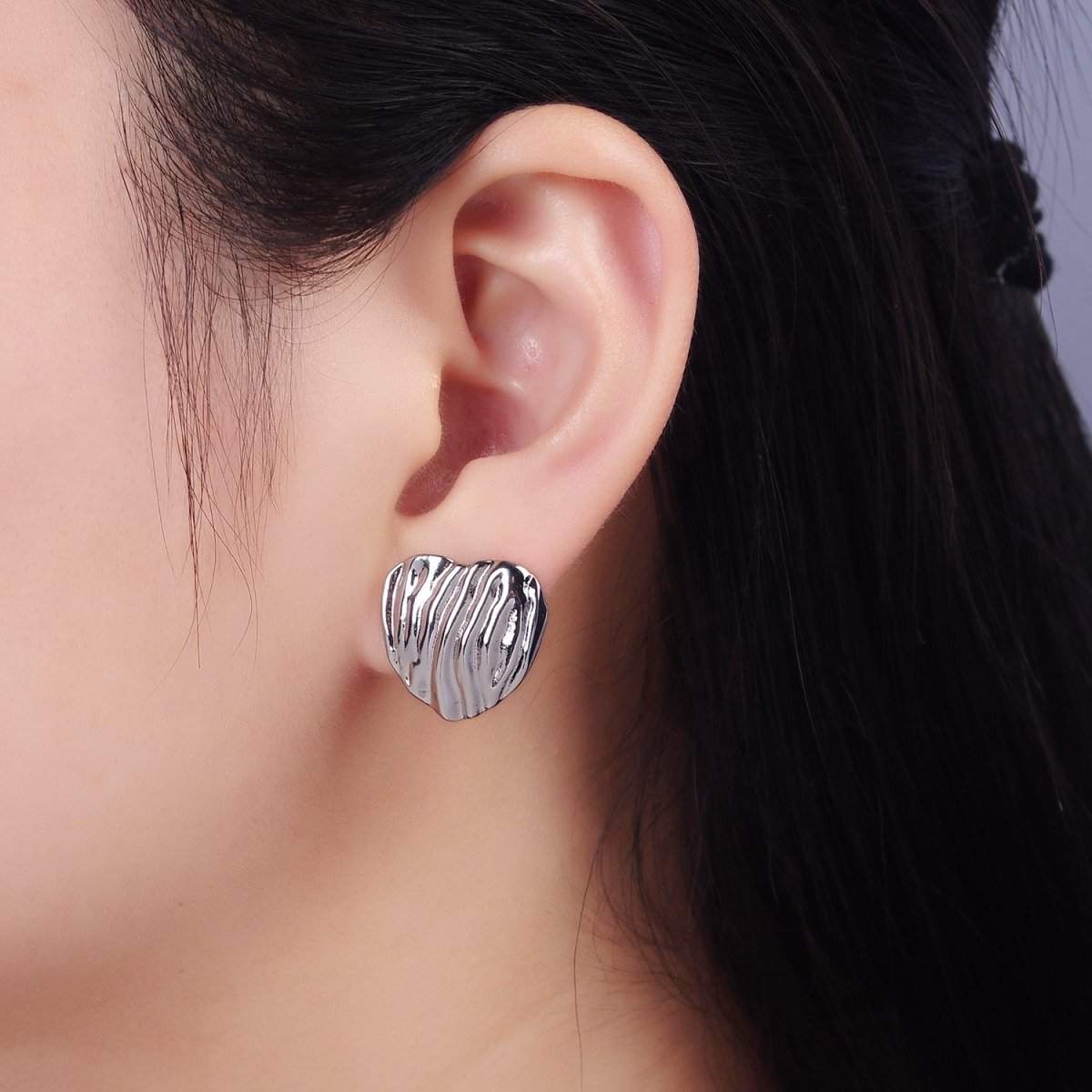 14K Gold Filled 15mm Hammered Foil Heart Stud Earrings in Gold & Silver | AB1286 AB1287 - DLUXCA